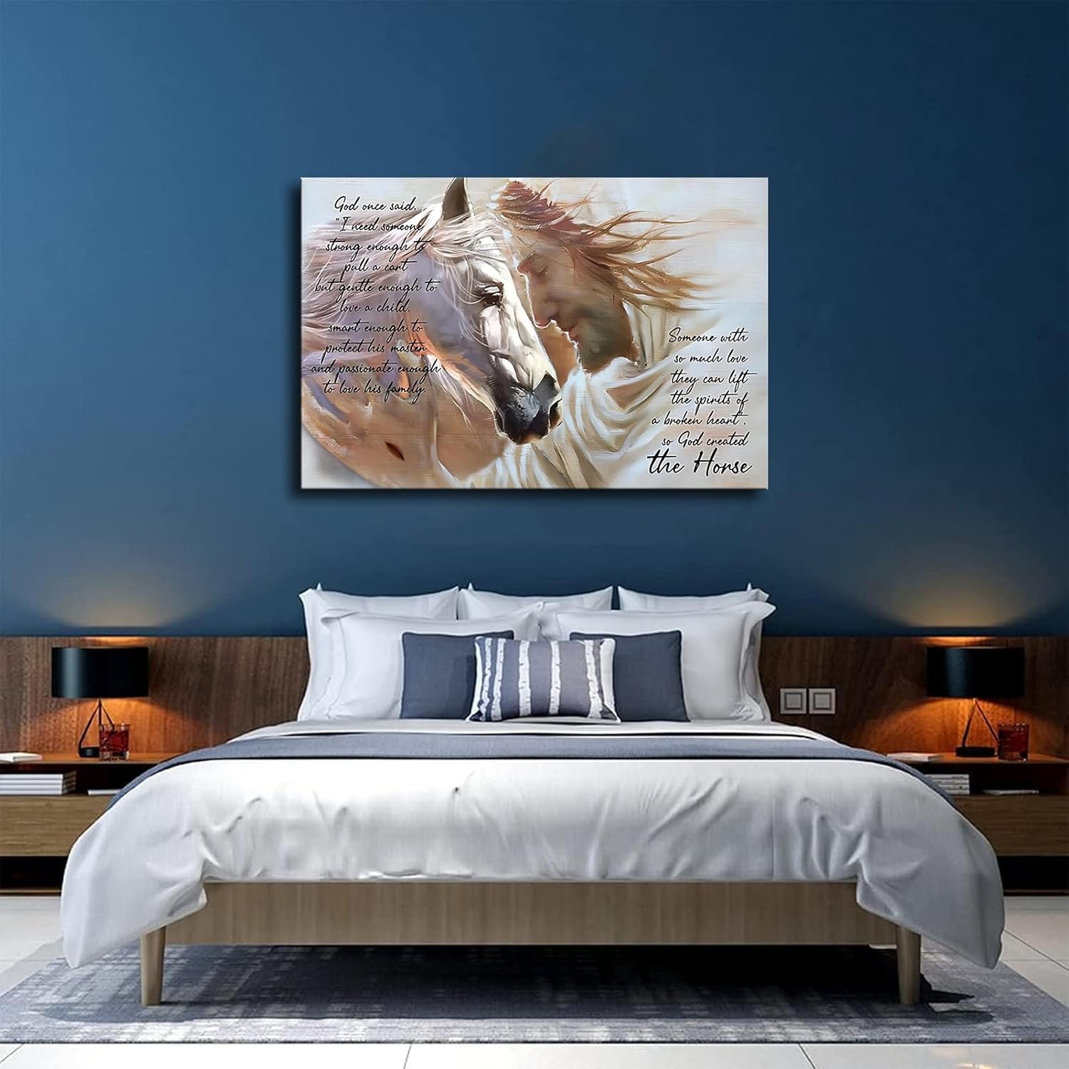 Póster con texto en inglés So God Created the Horse para decoración de pared del hogar, paisaje de Jesús, cristiano, religioso, lienzo impreso en
