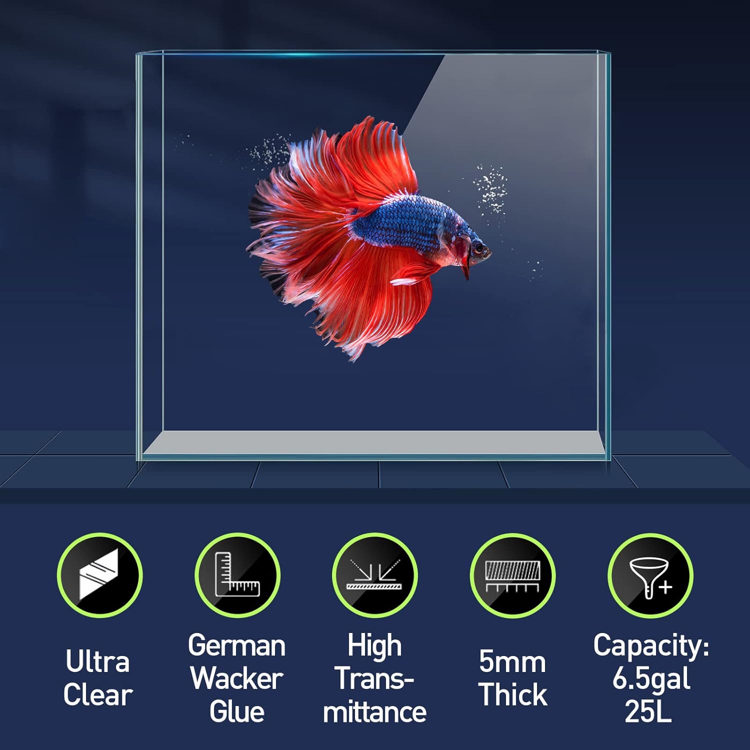 Tanque de peces de vidrio ultra transparente de 6.5 galones, acuario de hierro bajo sin borde para BettaNanoGoldfishCaracolCamarón, juego de tanque