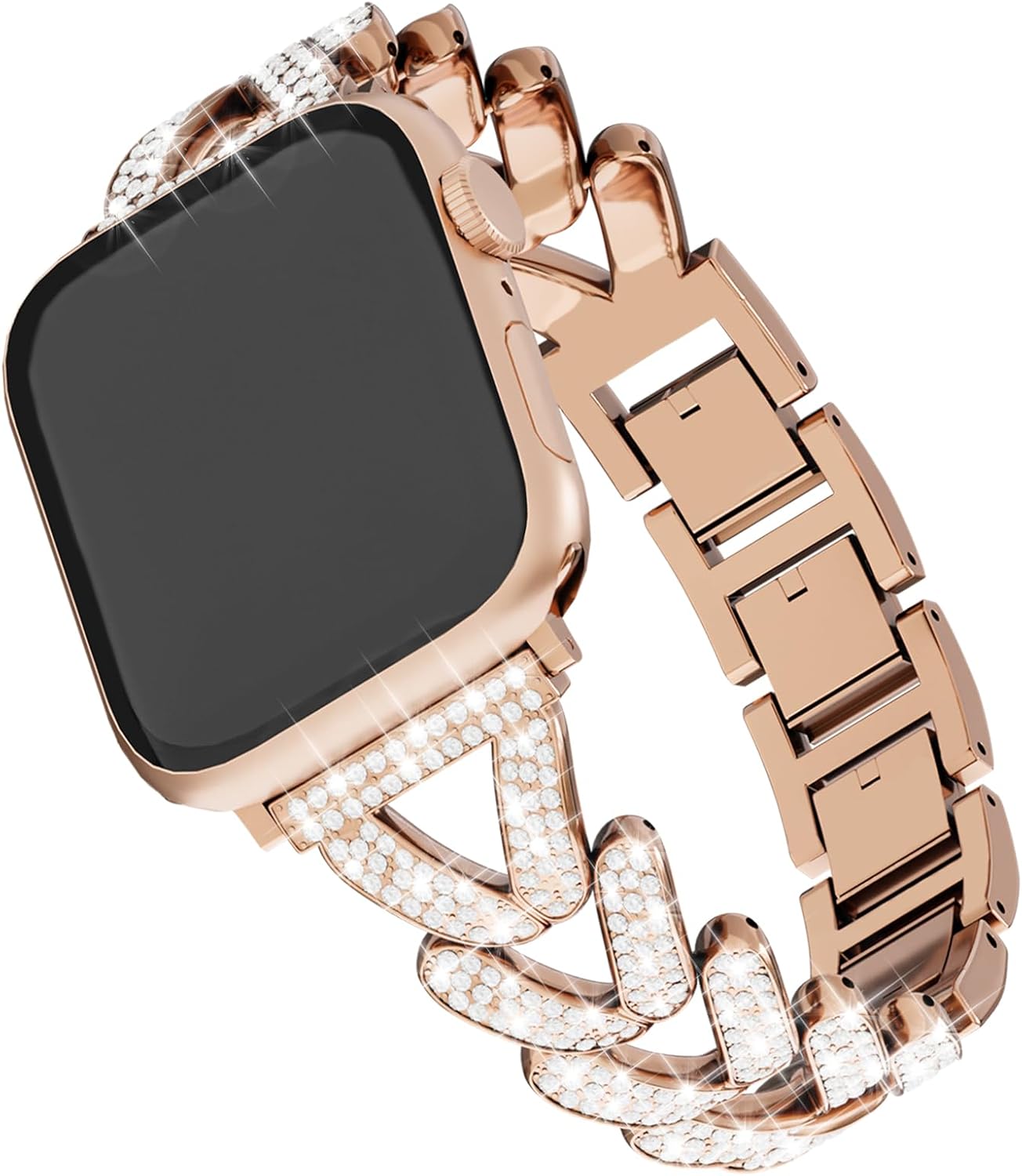 Correa de metal compatible con Apple Watch de 1.49, 1.57, 1.61, 1.65, 1.73, 1.77 y 1.77 pulgadas, elegante correa de repuesto con diamantes de