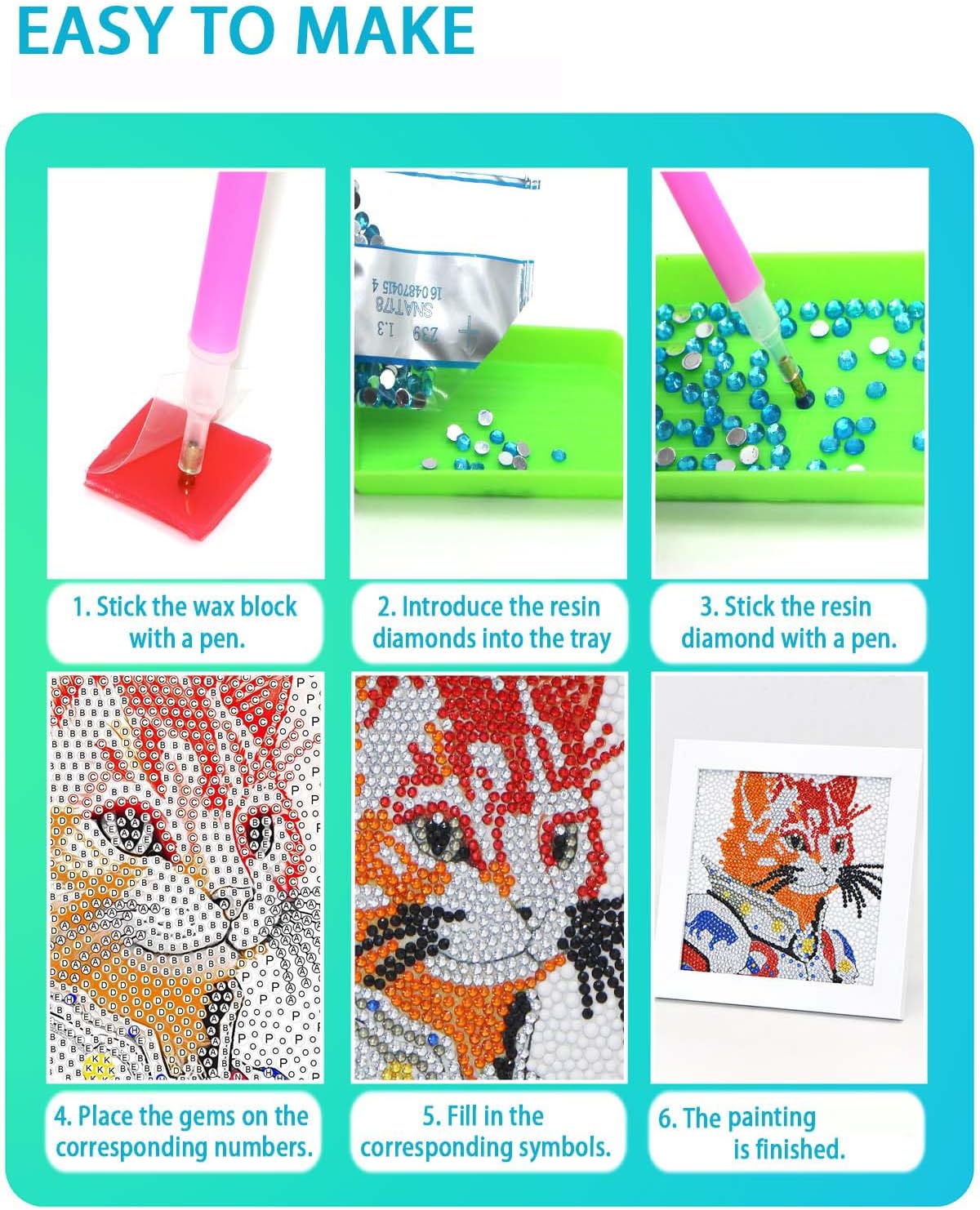 AyuqEjus Kits de arte de diamantes 5D para niños con marco de madera de 7.1 x 7.1 pulgadas, arte de diamantes para niños de 6 a 12 años por números,