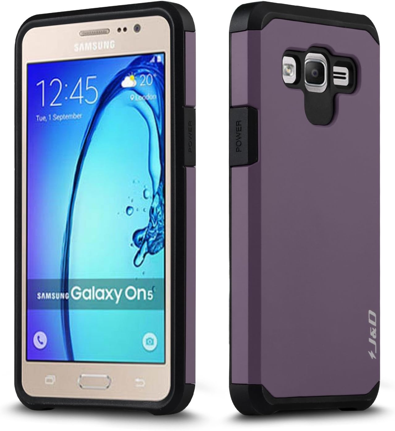 J&D funda para Samsung Galaxy On 5, delgada, de alta resistencia, doble capa, a prueba de golpes., Púrpura