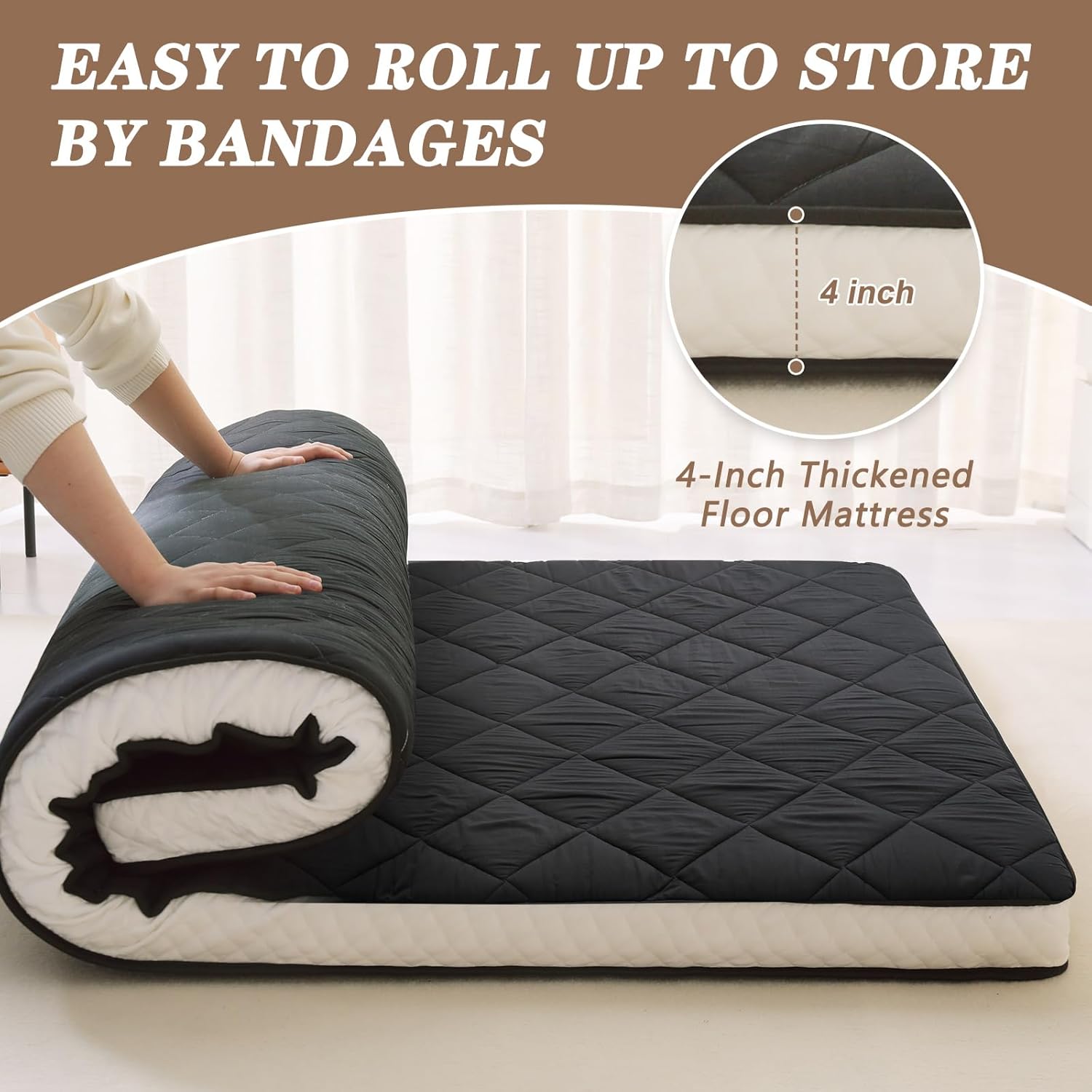 DoCred Japanese Floor Mattress, Japanese Futon Mattress Foldable Mattress, Roll Up Mattress Tatami Mat, Thick Folding Sleeping Pad Breathable Floor