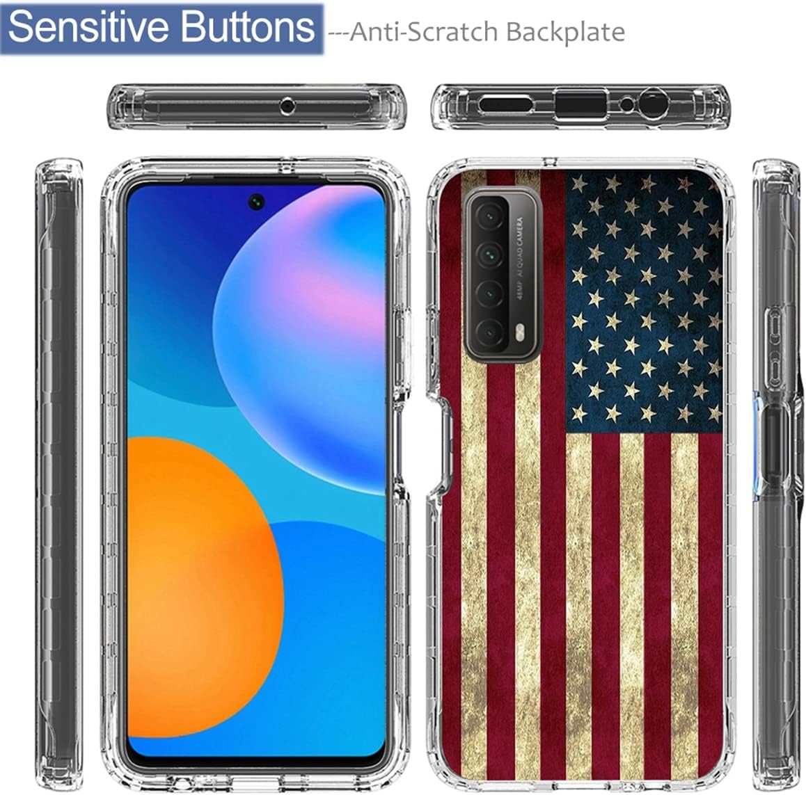 Funda para teléfono P Smart 2021Huawei Y7AEnjoy 20 SE PPA-LX2 con protector de pantalla de vidrio templado, bonito diseño de bandera transparente de