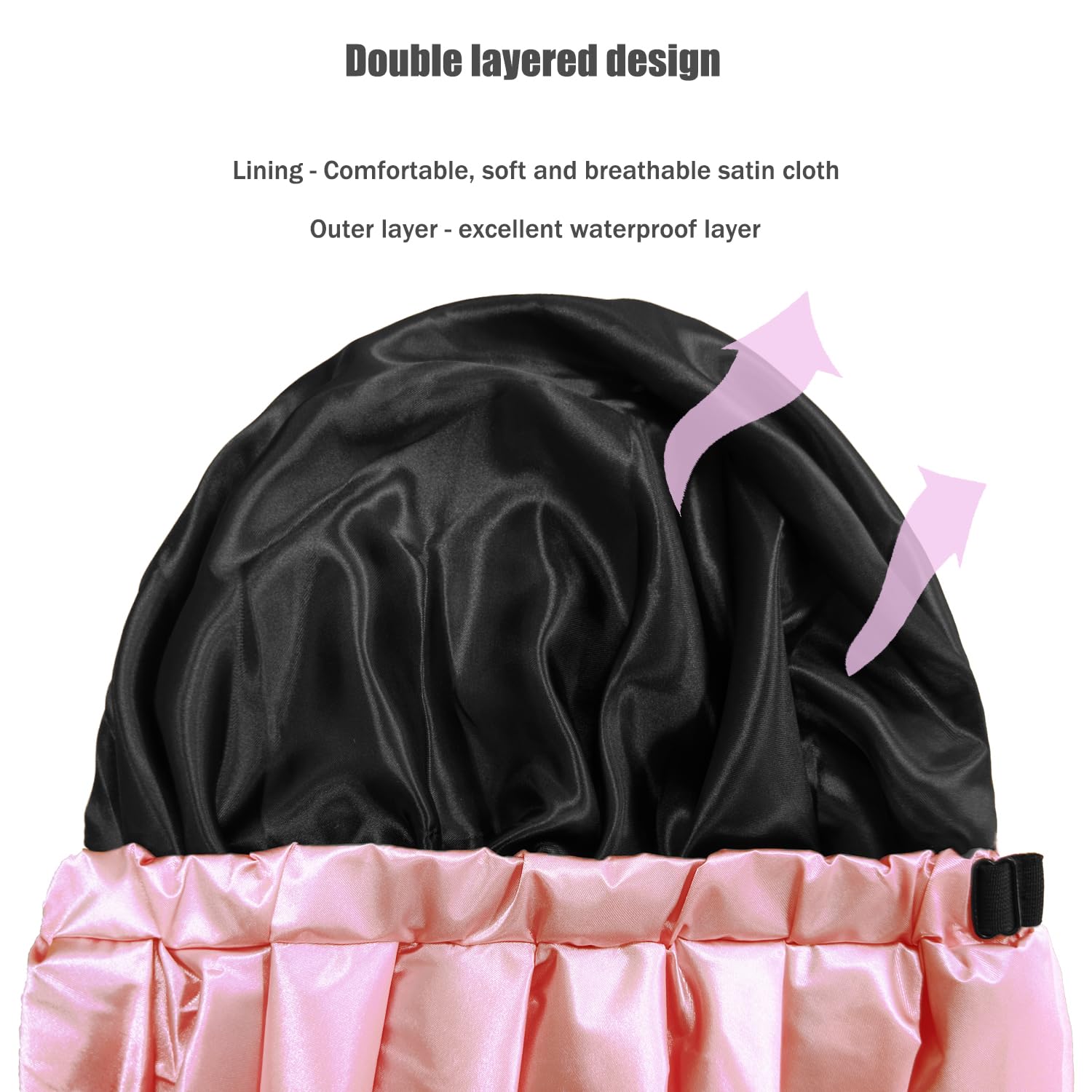 Amamba Gorro de ducha con forro de satén 100% real, gorro de ducha extragrande para mujer, reutilizable, impermeable, tamaño ajustable y gorro de
