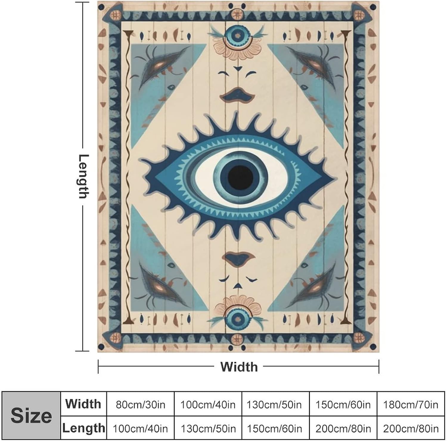 Manta de mal de ojo, tribal bohemio, retro, súper suave, acogedora, cálida, manta decorativa para sala de estar, dormitorio, dormitorio