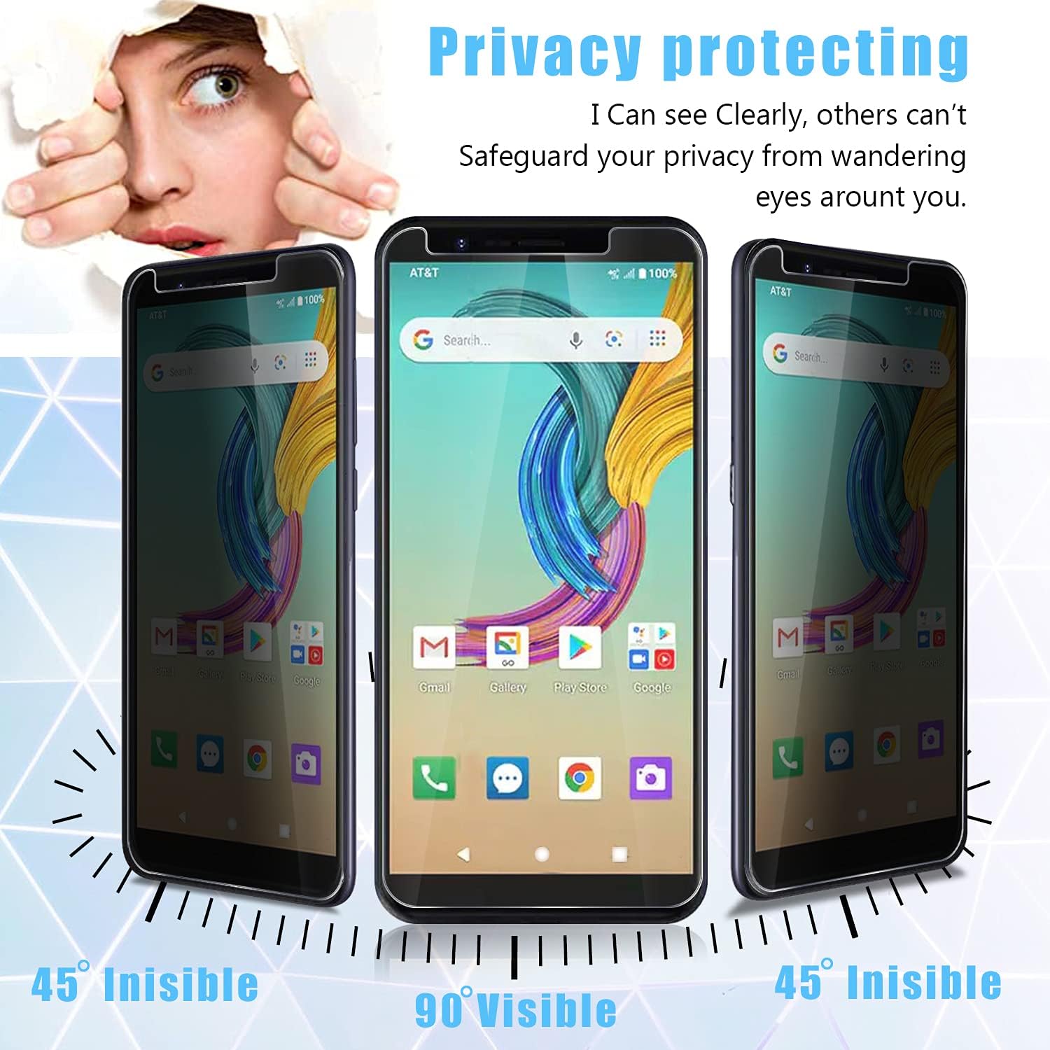 Anbzsign – Protector de pantalla de privacidad para AT&T Fusion Z (V340U)  AT&T Motivate (V341U), vidrio templado de dureza 9H antiespía