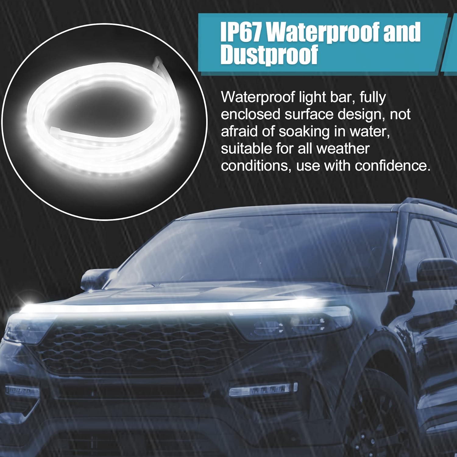 X AUTOHAUX Tira de luz para capó de automóvil de 59 pulgadas, tira de luz LED blanca impermeable para Toyota Corolla RAV4 para Ford F150 F250 para