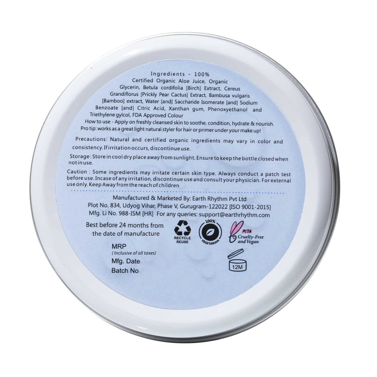 Earth Rhythm Gel hidratante de brillo marino, enriquecido con cactus de tuna 3,5 oz (100 gm)