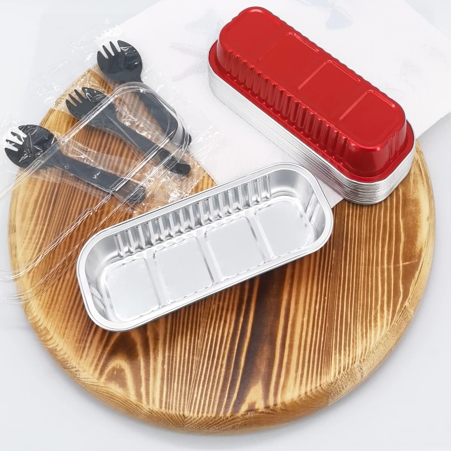 LNYZQUS Mini moldes para hornear con tapas, paquete de 50 moldes de aluminio de 6.8 onzas, moldes pequeños para pan, moldes rectangulares para