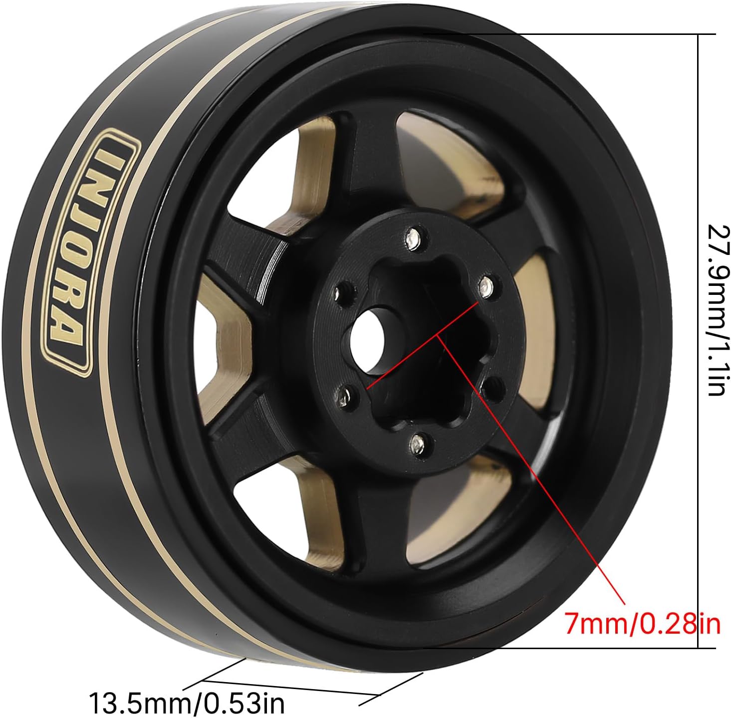 INJORA 1.0 Plus – Llantas de latón Beadlock de 6 radios para TRX4M SCX24 FCX24 124 118 RC Crawler, 1.48 ozpiezas (negro y dorado)