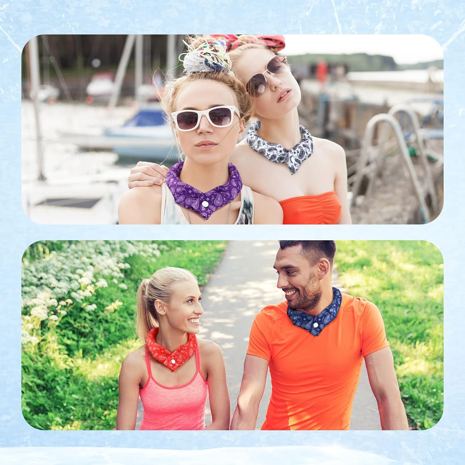 6 unidades de envoltura refrescante para el cuello, bandana refrescante con botón para el cuello, bufanda fría de hielo para mujeres, verano