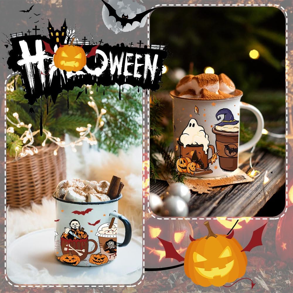 Envoltura de taza Uv Dtf, 10 hojas de calcomanías temáticas de Halloween para tazas de vidrio UV Dtf frotar en transferencias para manualidades,