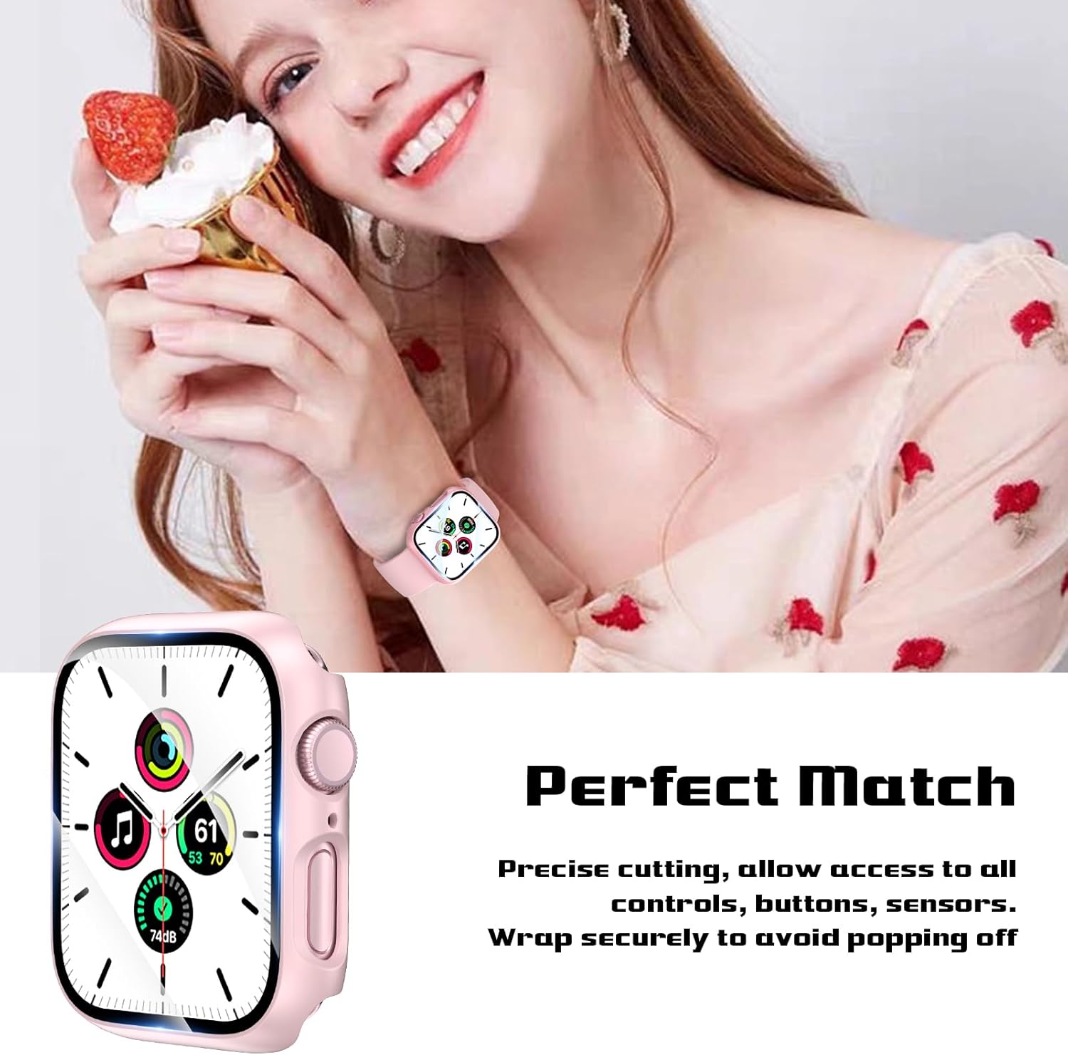 EWUONU – Juego de 2 fundas rígidas de policarbonato para Apple Watch Series 9 Series 87 de 1.772 pulgadas, protector de pantalla de vidrio templado,