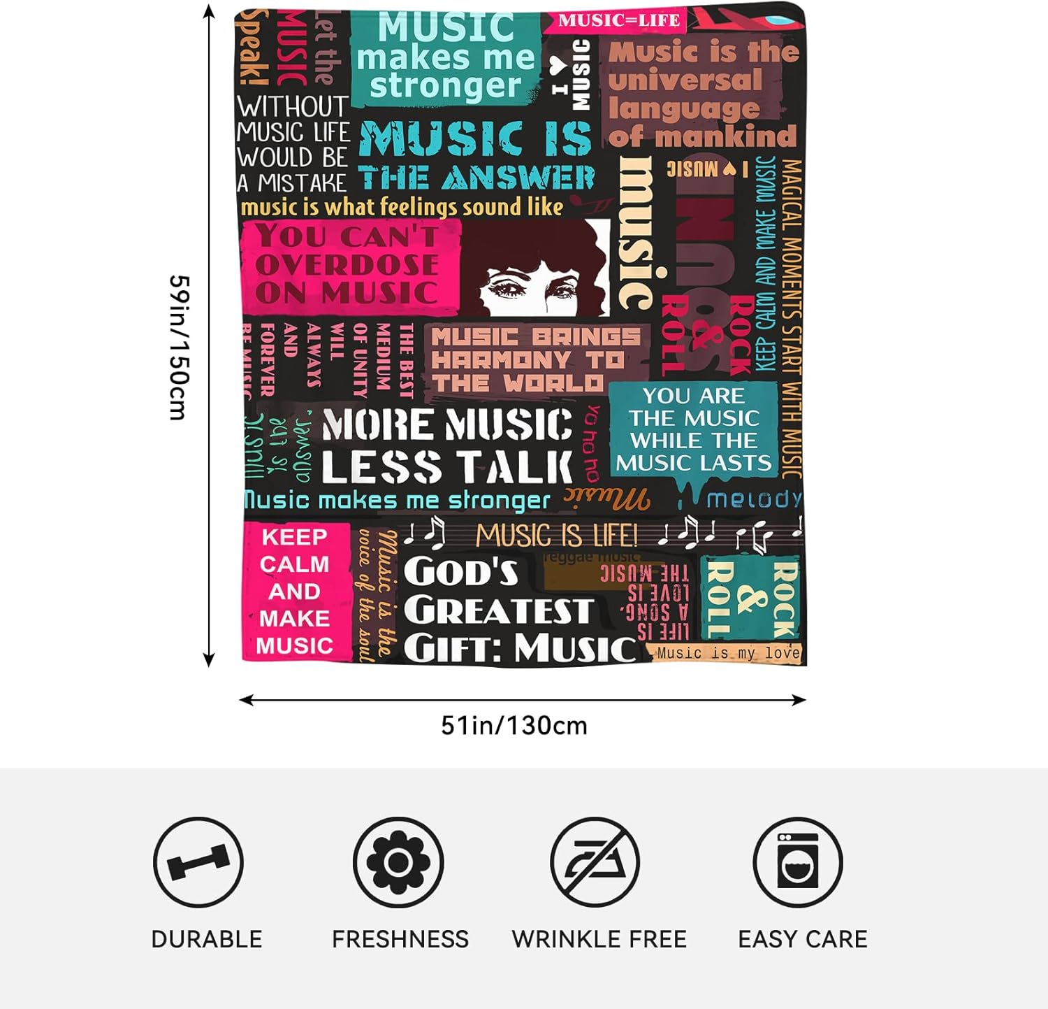 Manta musical, regalos de música para hombres, mujeres, amantes de la música, estudiantes, manta musical de regalo para guitarrista, baterista,
