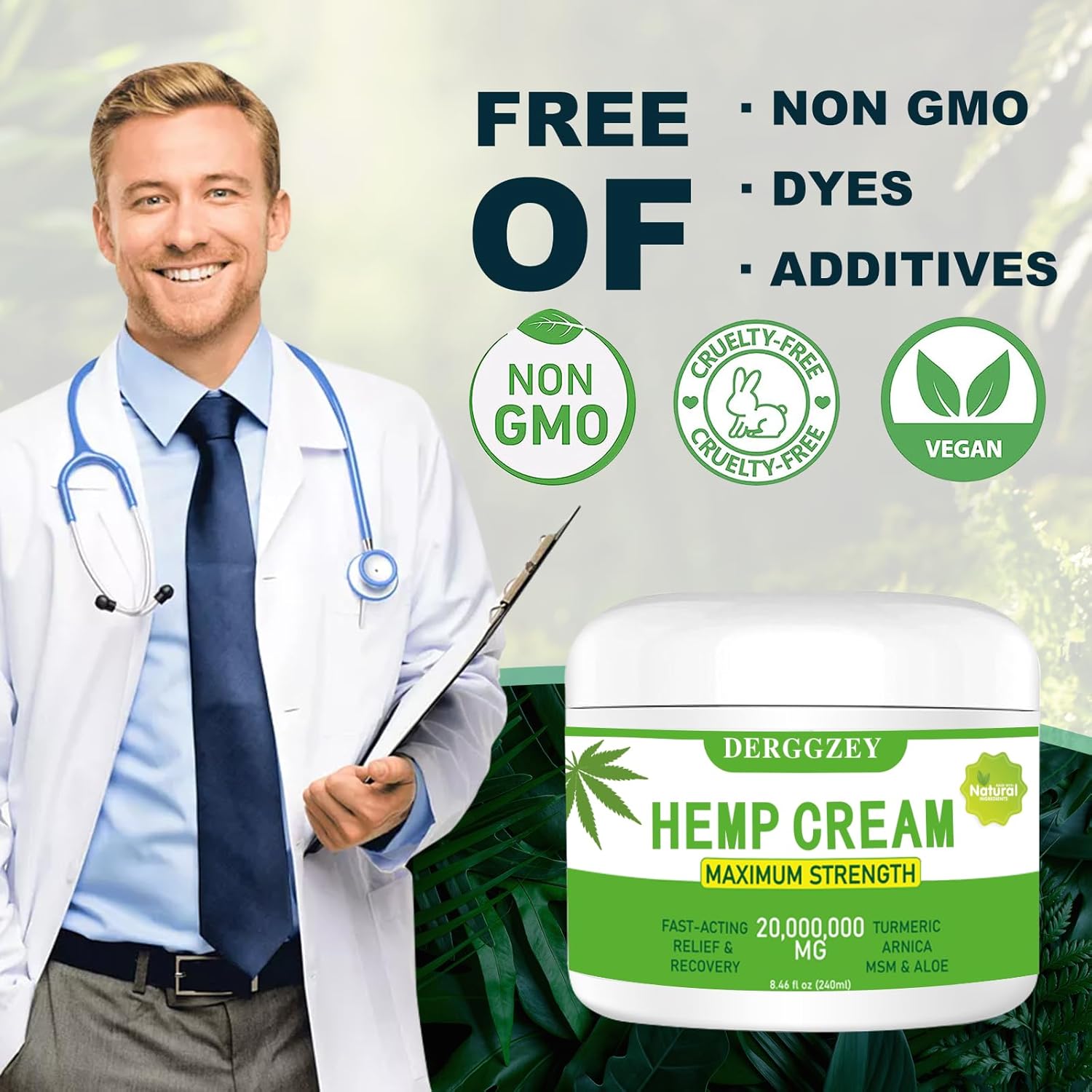 Derggzey Crema de cáñamo de 8.5 onzas líquidas, máxima fuerza, extracto de aceite de cáñamo natural con árnica, MSM, cúrcuma, aceite de emú, aloe