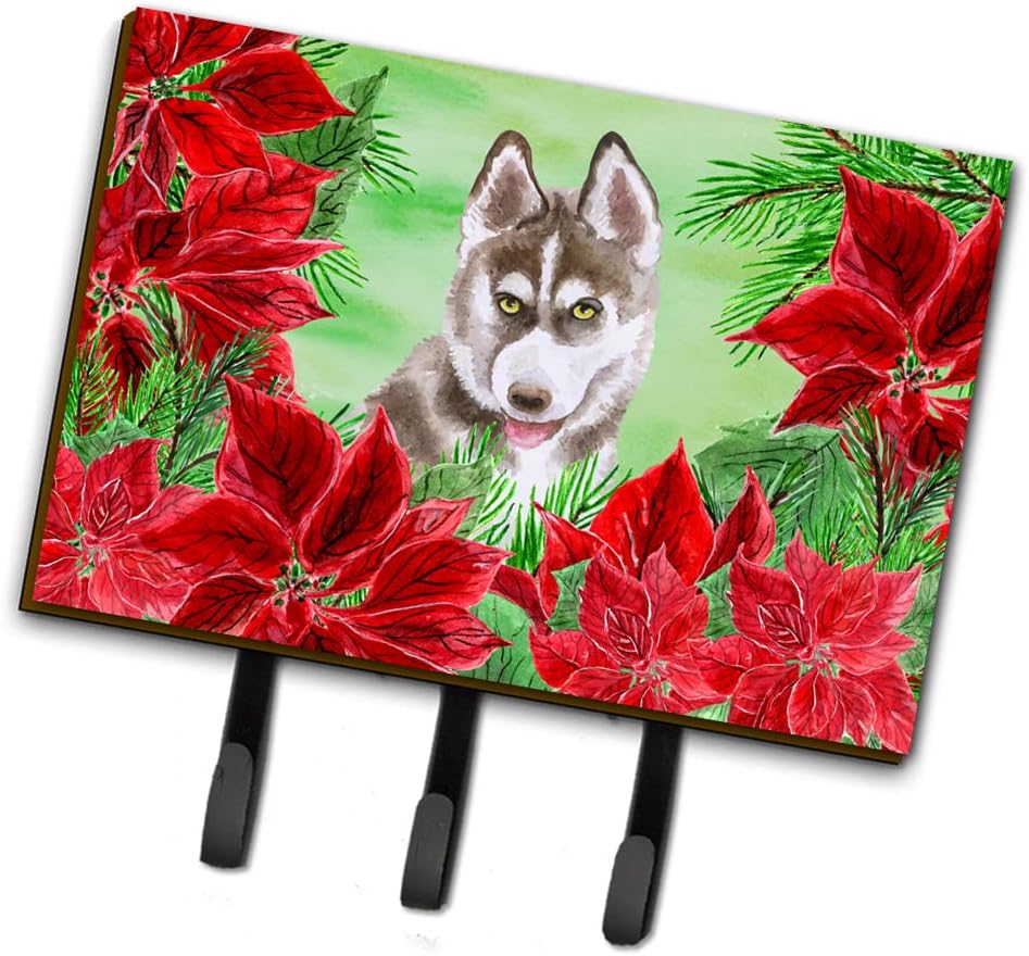 Caroline’s Treasures CK1344TH68 – Correa o llavero de flor de pascua siberiana, ganchos de pared, ganchos para llaves, perchero de montaje en pared,