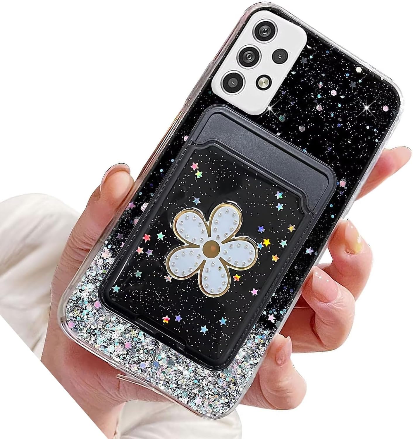 Miagon – Funda transparente con purpurina para Samsung Galaxy A32 5G, ranura para tarjetas, ajuste delgado, funda suave con bonito tarjetero de