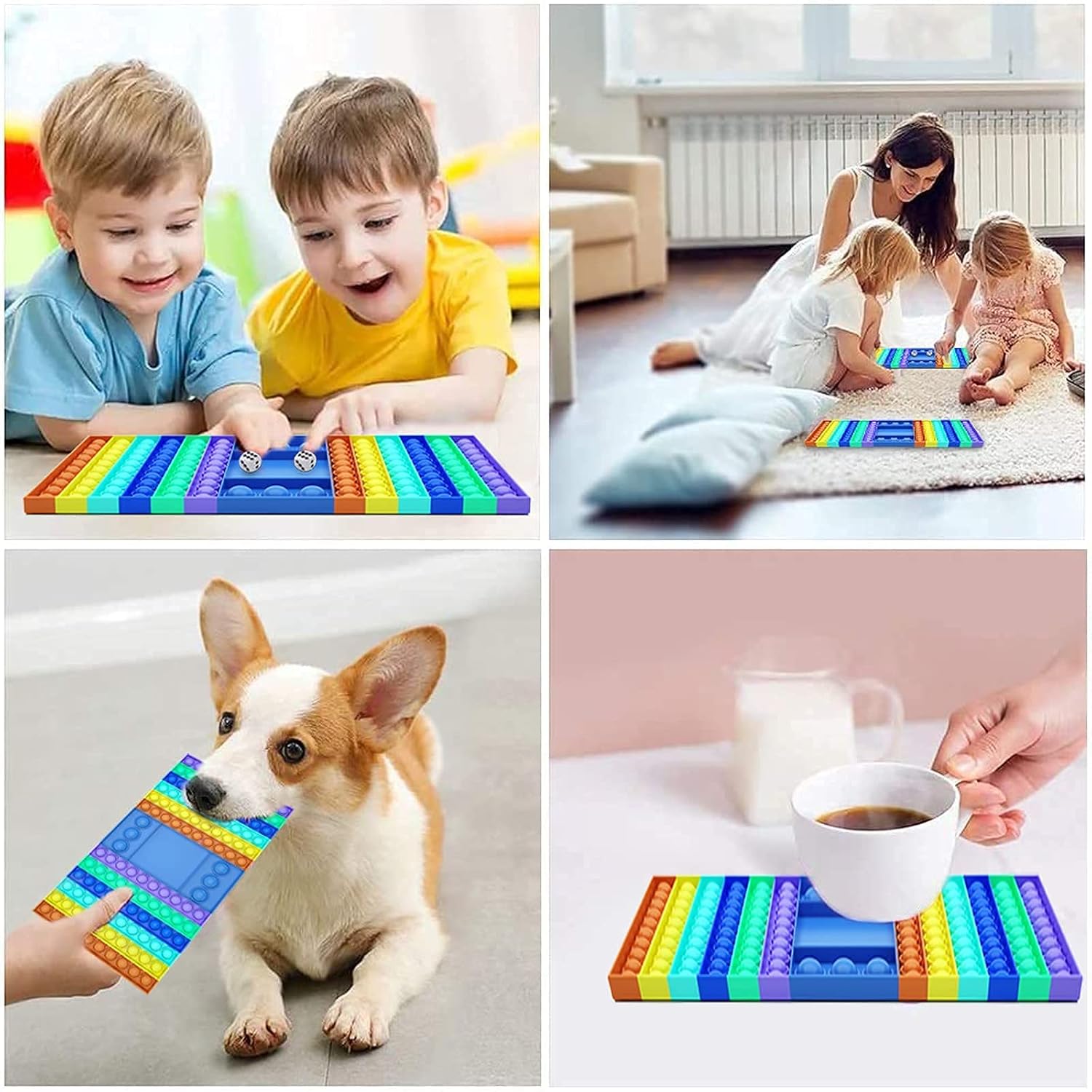 Juguete grande para ansiedad con dados, tablero de ajedrez arcoíris, juguete sensorial de burbujas de silicona para padres e hijos, niños grandes y