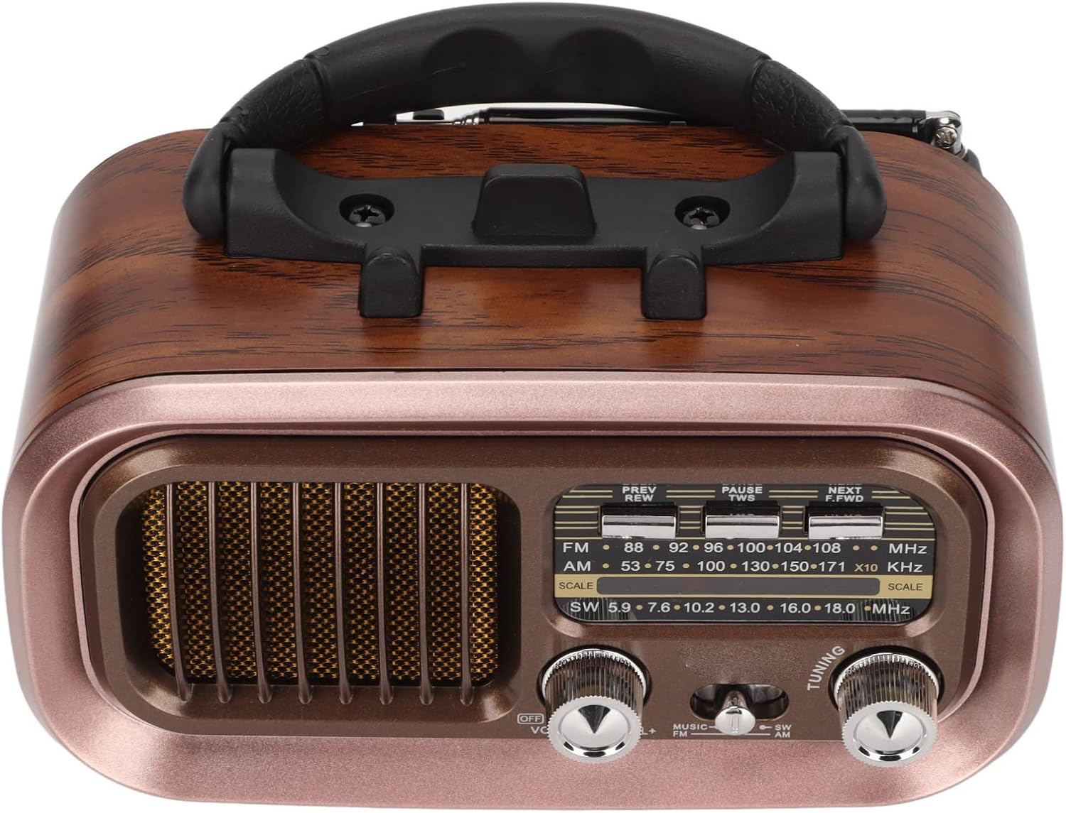 Altavoz de radio vintage Bluetooth, multifuncional de 3 bandas, radio AM FM portátil, reproducción MP3 WMA WAV, diseño retro, ligero y pequeño