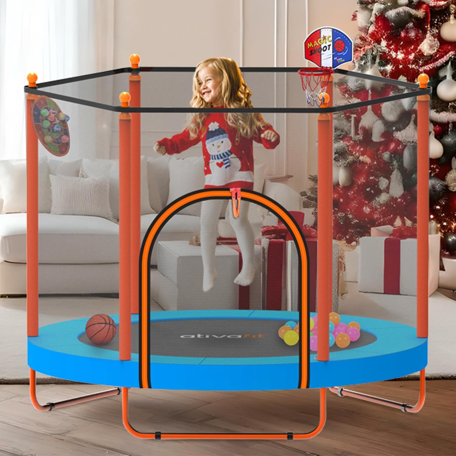 Ativafit Trampolín de rebote de 60 pulgadas para interiores y exteriores para niños de 1 a 8 años, trampolín recreativo de 5 pies con red de