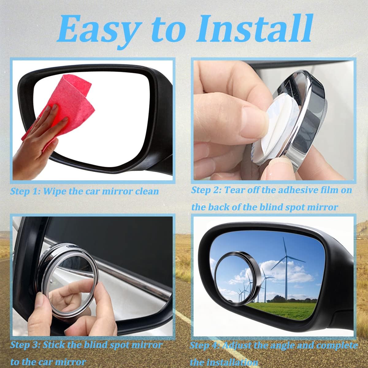 Paquete de 2 espejos de automóvil de punto ciego de 2 pulgadas, ángulo ajustable, vidrio HD, redondo, vista lateral, retrovisor, accesorios con
