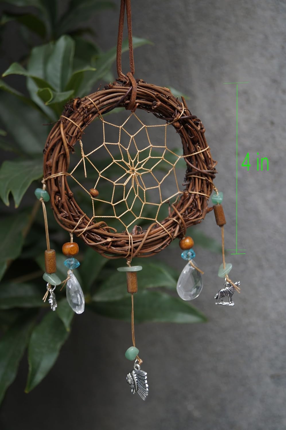 Atrapasueños de ratán natural con aleación de oso lobo jefe colgante de decoración de pared regalo para niños Remorlet