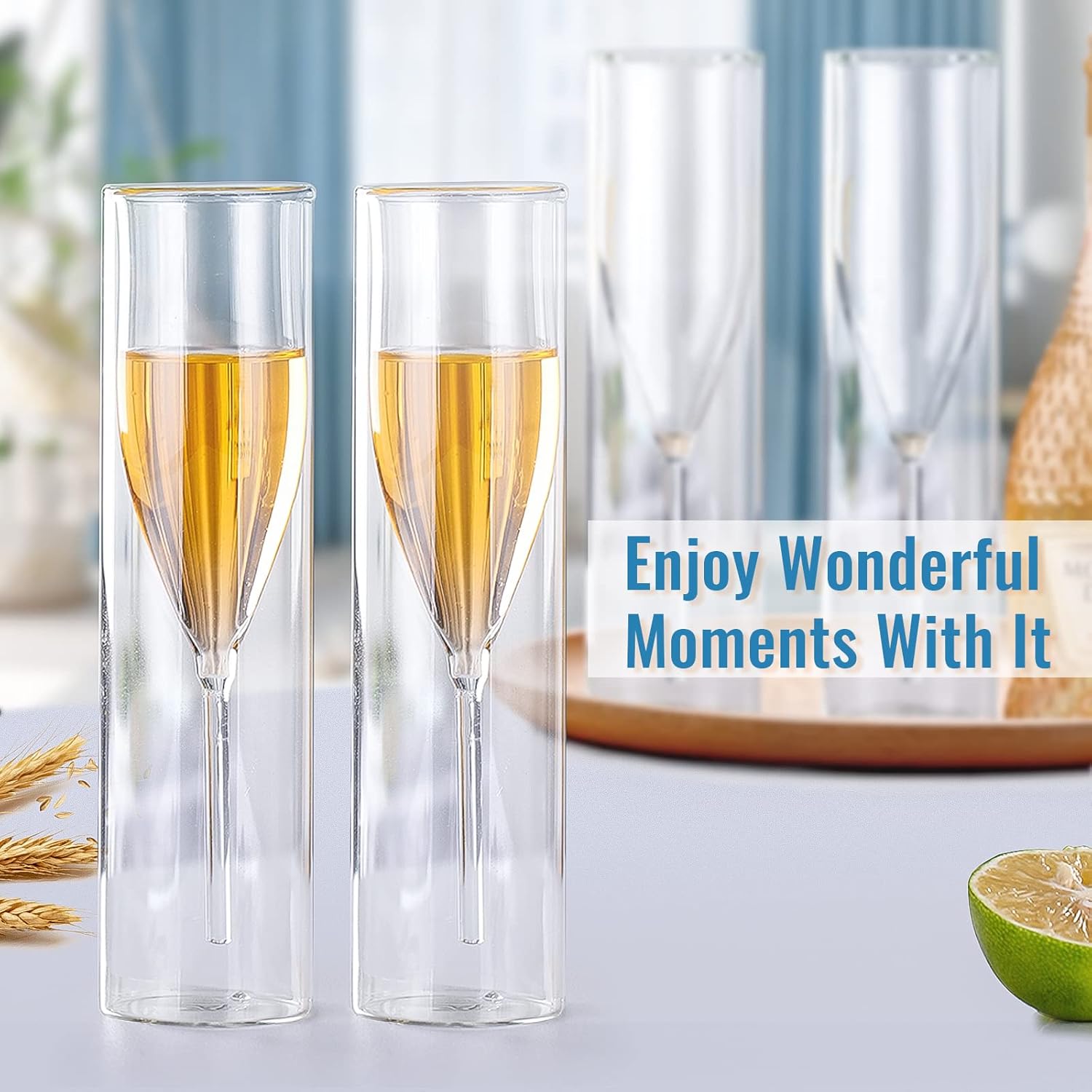Copas de flauta de champán de doble pared, 4 copas creativas de cristal transparente, copas de tostar sopladas a mano para catering, bodas, fiestas,