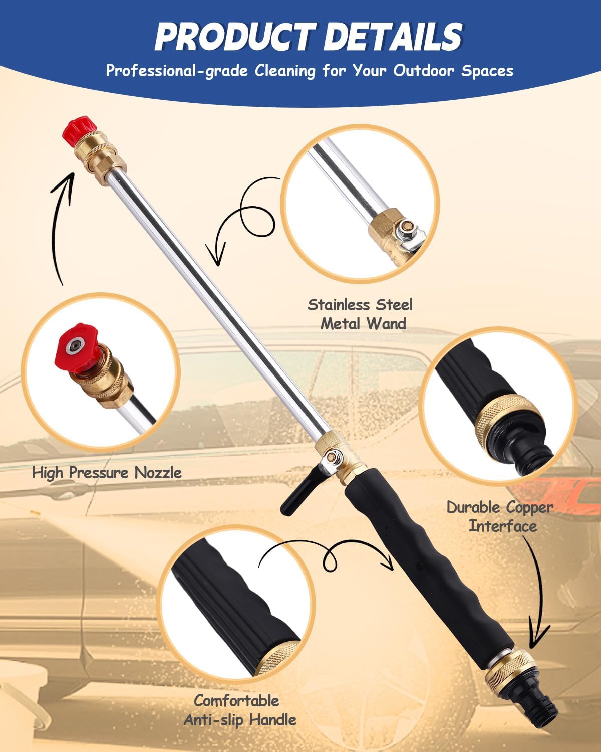 Animgrth 2024 Upgraded Jet Nozzle Power Washer for Garden Hose, Includes 2 High-Pressure Nozzles and Quick Connectors  Hydro Jet High Pressure