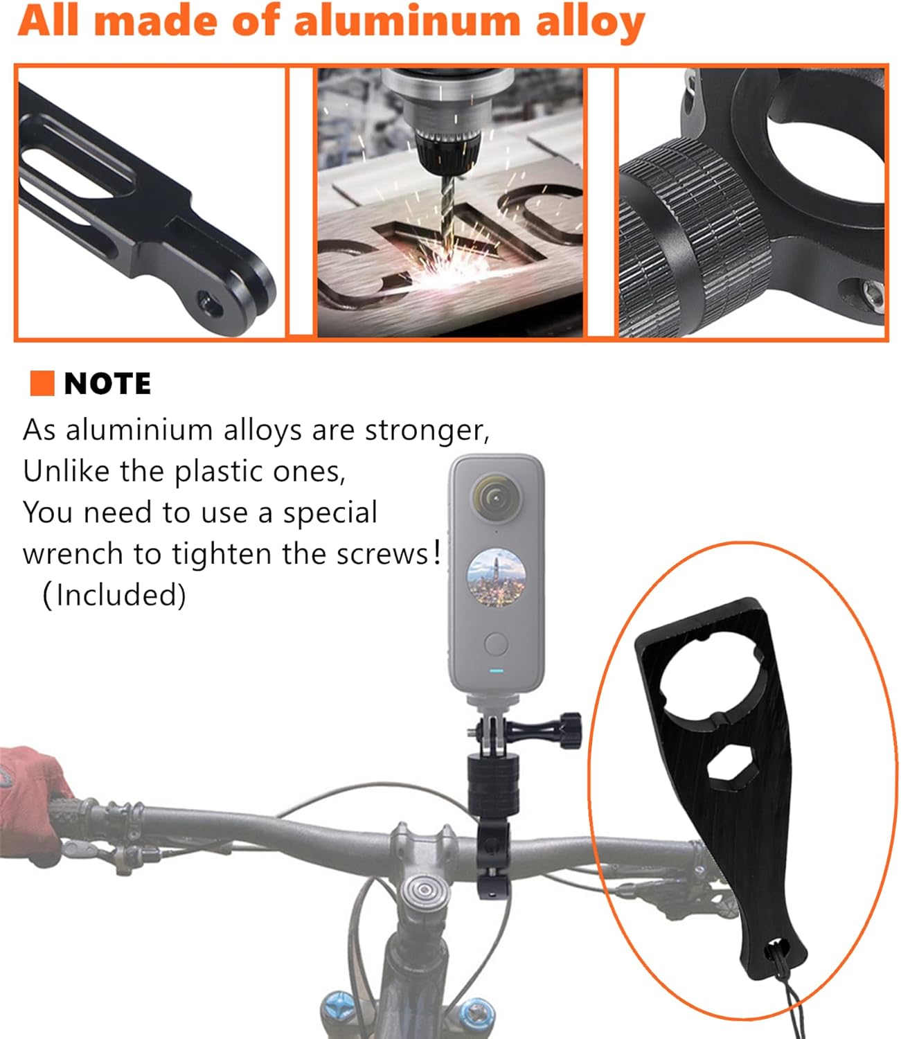 Soporte de cámara de rotación de 360 grados para Gopro, montaje de manillar de bicicleta de aluminio con barra de extensión para cámaras de acción