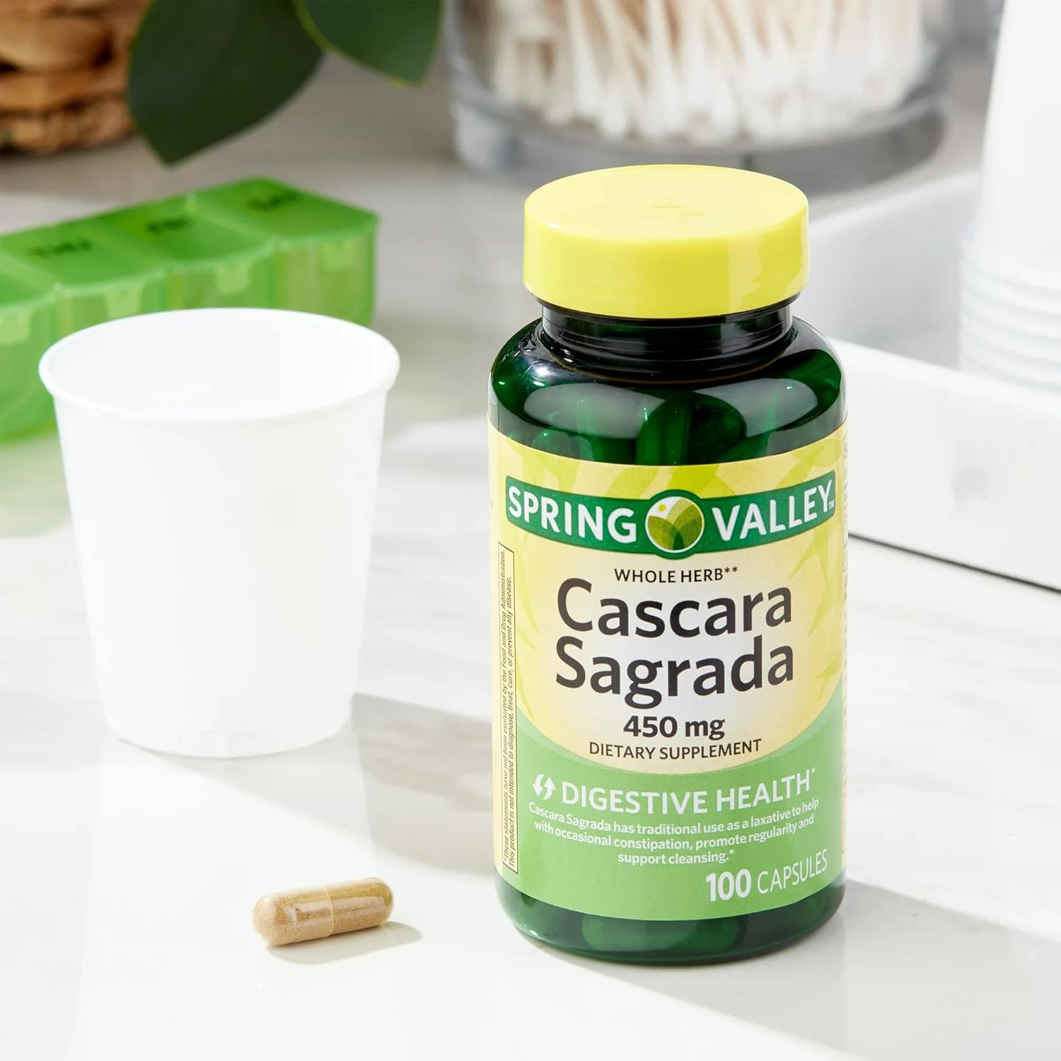 Ayuda digestiva natural suplemento herbario Spring Valley Cascara Sagrada – 100 unidades + adhesivo Luall