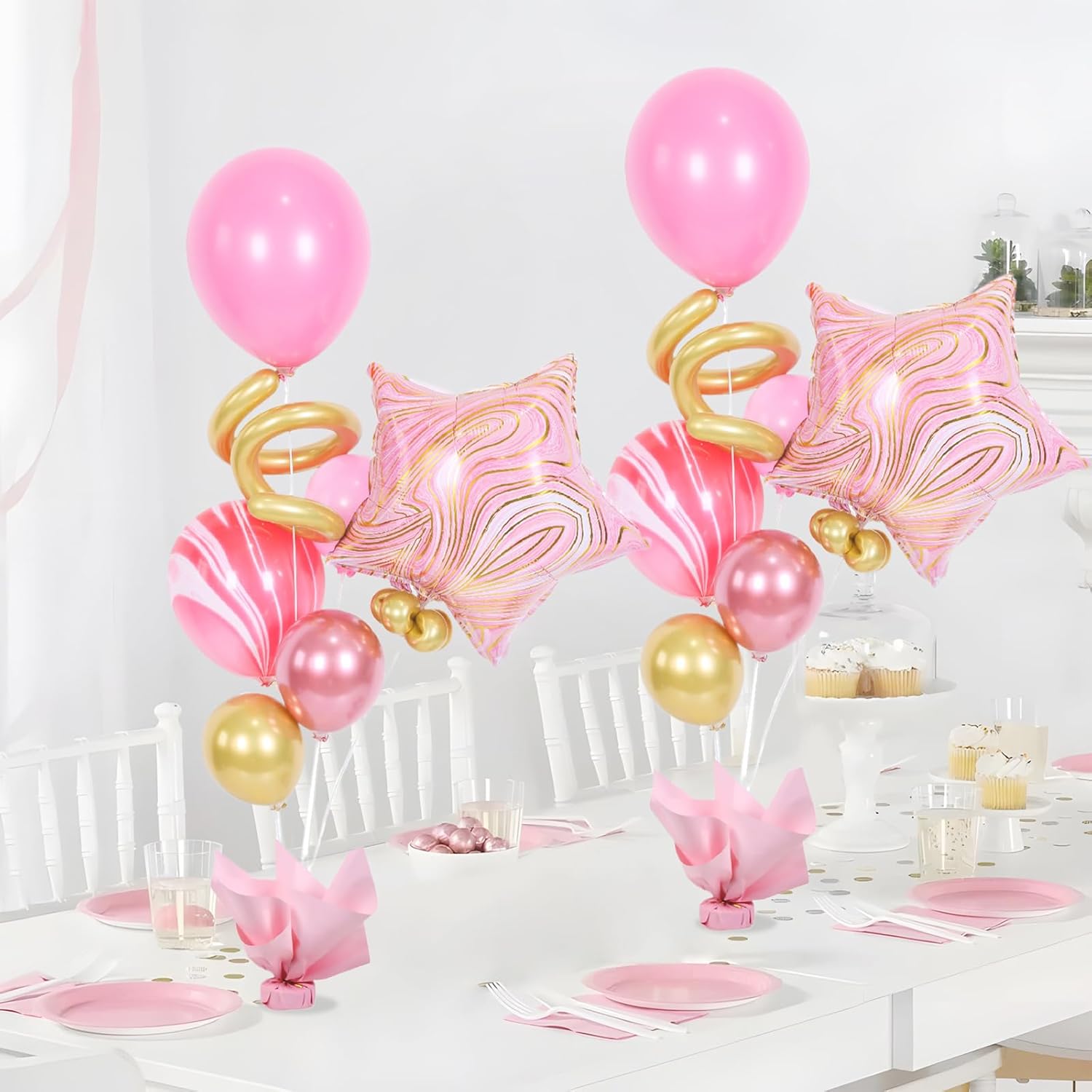Juego de 2 soportes para globos con base sólida pesada, centros de mesa para cumpleaños, niñas, baby shower, San Valentín, decoración de fiesta de