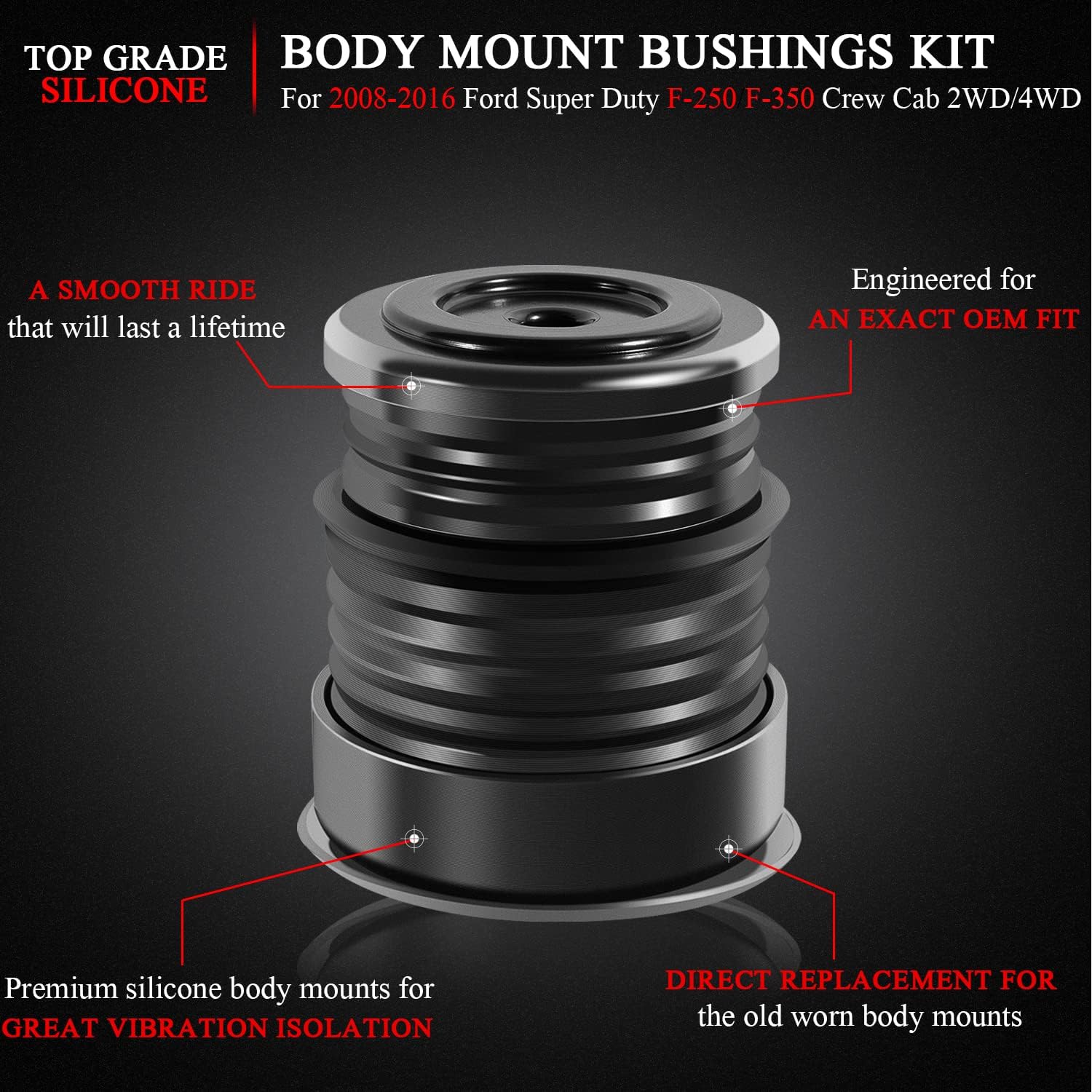 Kit de montaje de cuerpo de silicona para Ford Super Duty F-250  F-350 Crew Cab 2008-2016 (8 unidades), kit de bujes de montaje en cuerpo de silicona