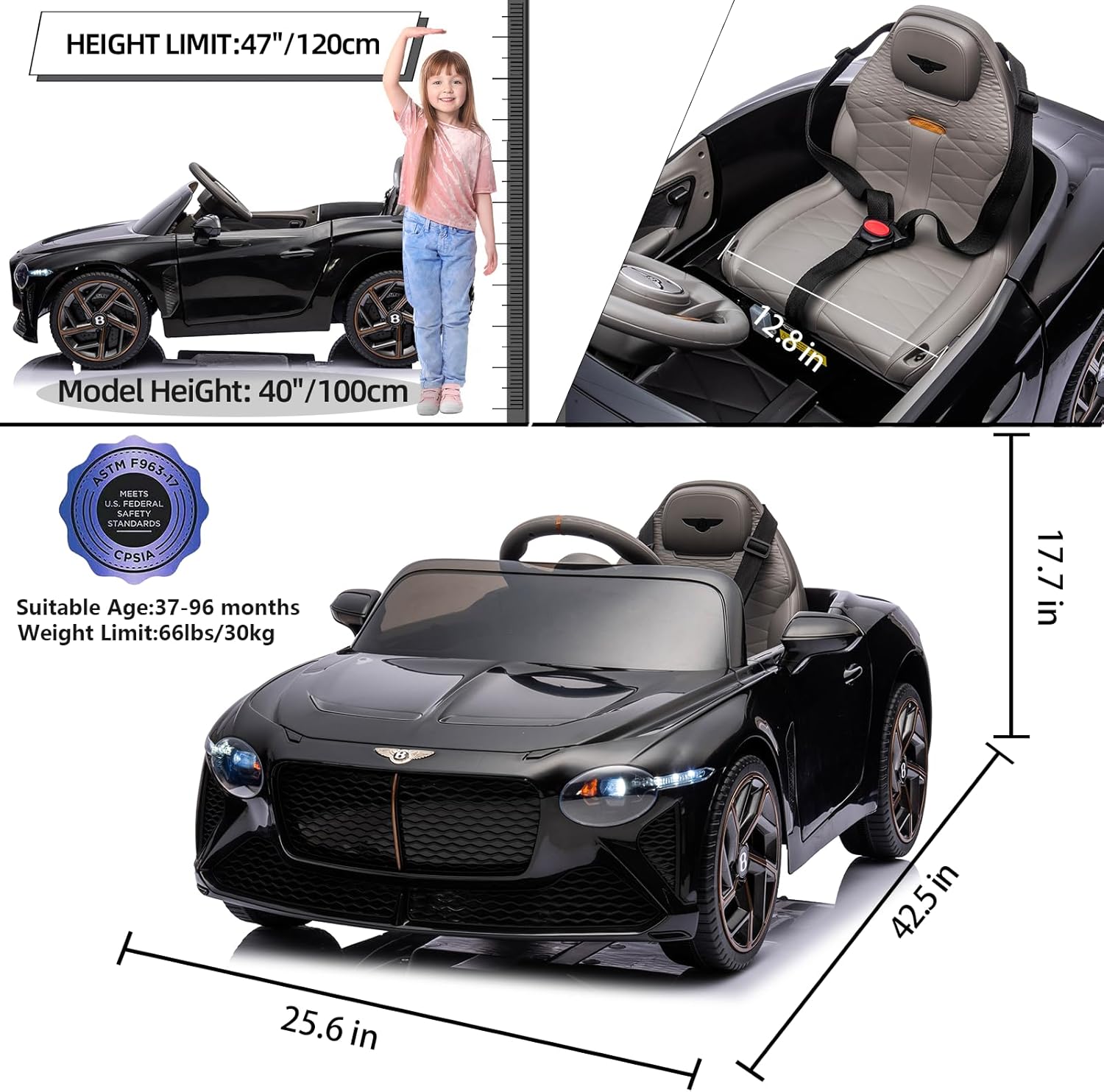 Auto eléctrico para niños con control remoto para padres, auto Bentley para niños pequeños, juguetes de conducción con batería de 12 V, ruedas