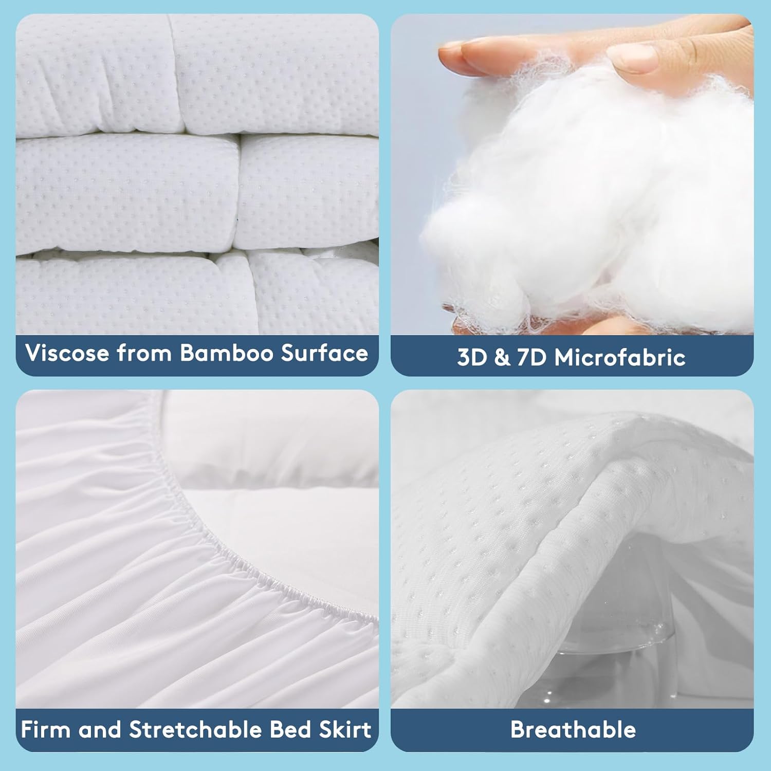 MASVIS Cubrecolchón de espuma viscoelástica de doble capa de 4 pulgadas, tamaño individual, transpirable y soporte medio, espuma viscoelástica de