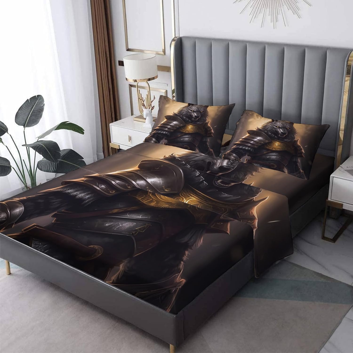 Sábanas de lobo divididas tamaño King para cama ajustable, sábanas de animales divertidos, sábanas y fundas de almohada, juego de 5 piezas,