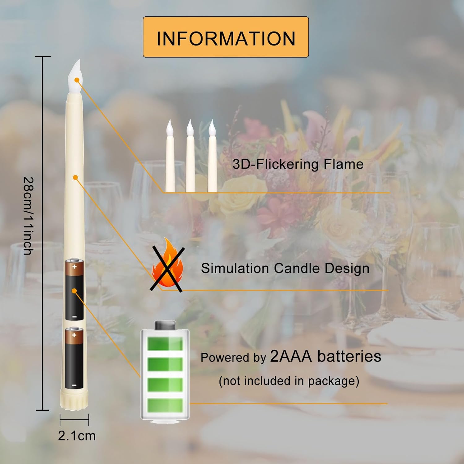 48 velas LED sin llama, funcionan con pilas, velas LED parpadeantes de 11 pulgadas con luz cálida para el día de San Valentín, boda, fiesta,