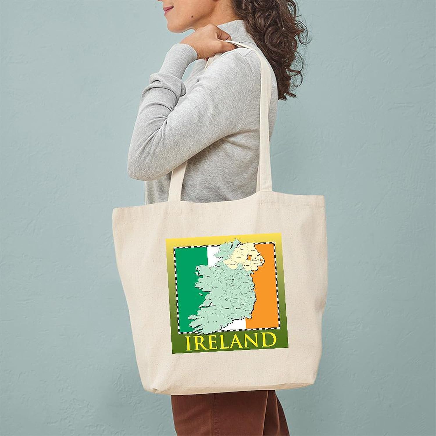 CafePress Ireland Map And Flag Tote Bag Natural Canvas Tote Bag, Cloth Shopping Bag
