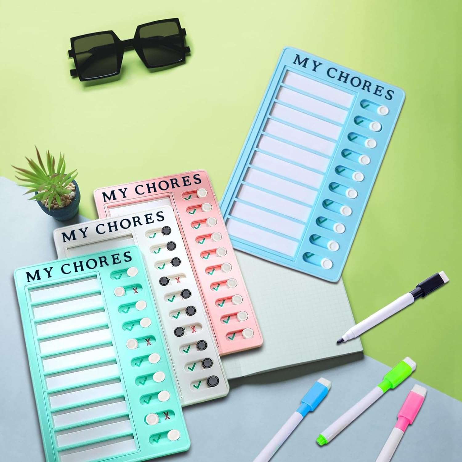 Tabla de tareas borrable para niños con marcadores y gancho de pared, tabla deslizante de tareas de rutina diaria para niños y adultos (1 unidad,