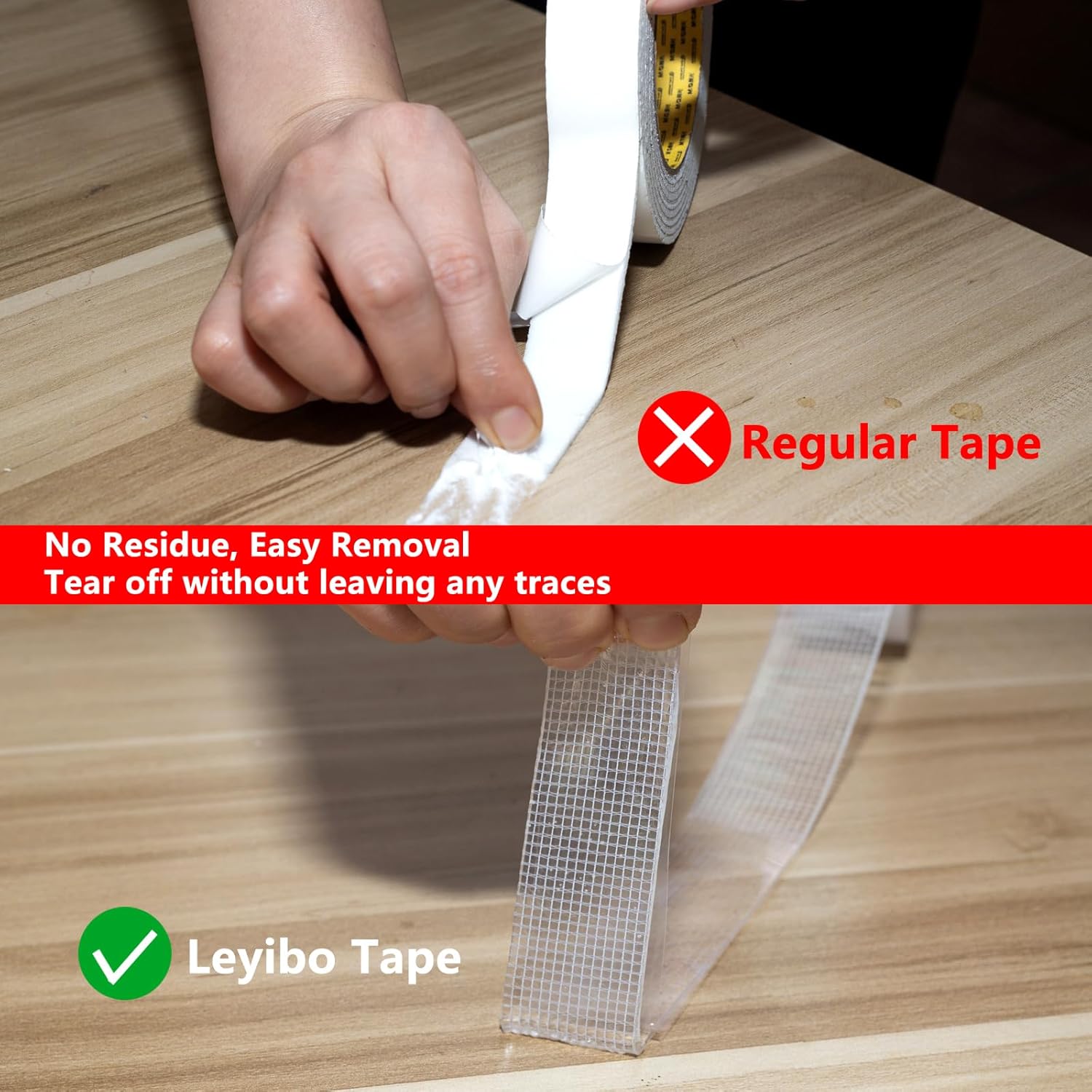 Leyibo Cinta adhesiva de doble cara resistente, 1 pulgada x 17 pies extraíble de montaje nano cinta adhesiva, lavable y reutilizable, cinta adhesiva