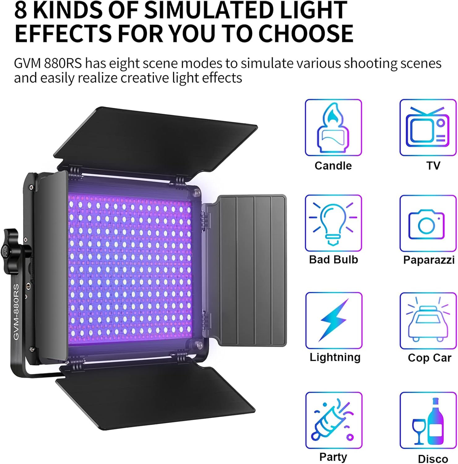 GVM – Luz de video LED RGB con control Bluetooth, kit de iluminación de estudio de fotografía de 60 W con soportes, 2 paquetes de luz LED 880RS