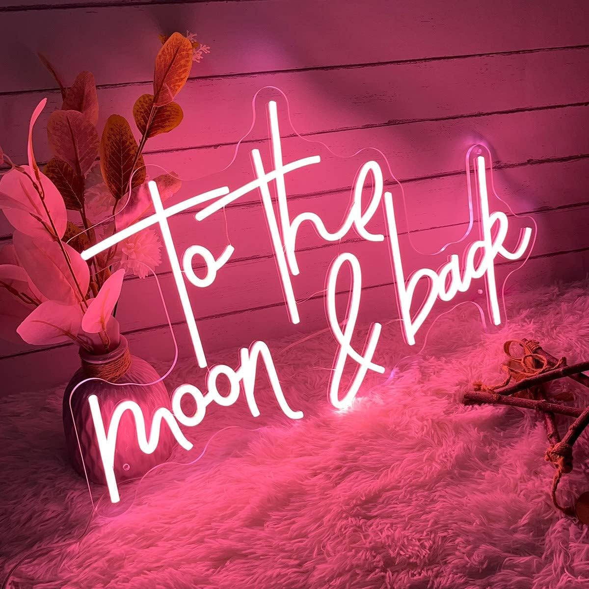 Letrero de neón con texto en inglés To The Moon and Back (Con texto en inglés To The Moon and Back) con luz flexible de brillo ajustable, decoración