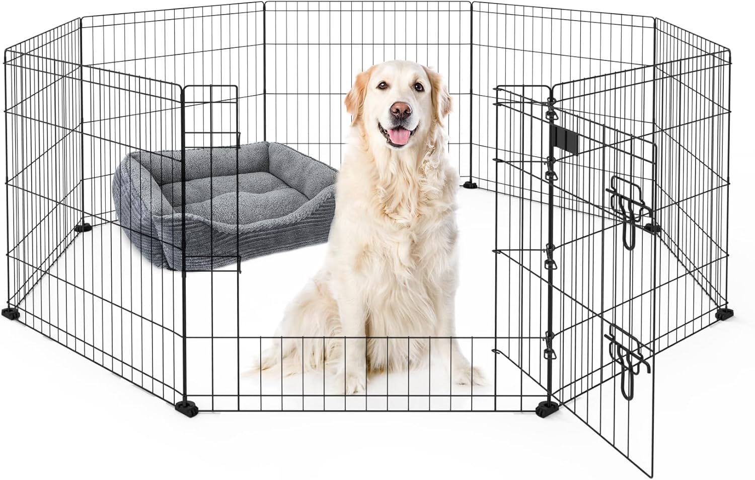 X-ZONE PET Corralito plegable para perros de 24 pulgadas de alto para interiores y exteriores, 8 paneles de metal negro, bolígrafos de juego para