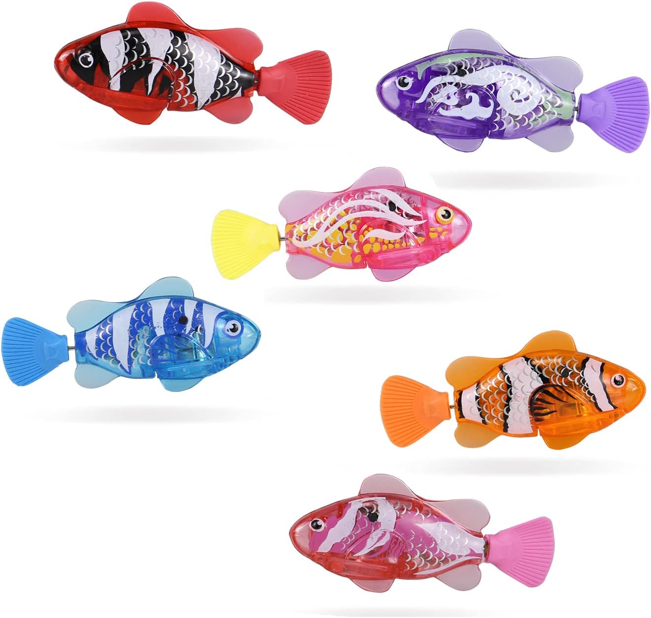 Robot Fish Activado por agua, natación en agua con luz LED, juguetes eléctricos de bañera para mascotas, gatos, perros (dorado + morado)