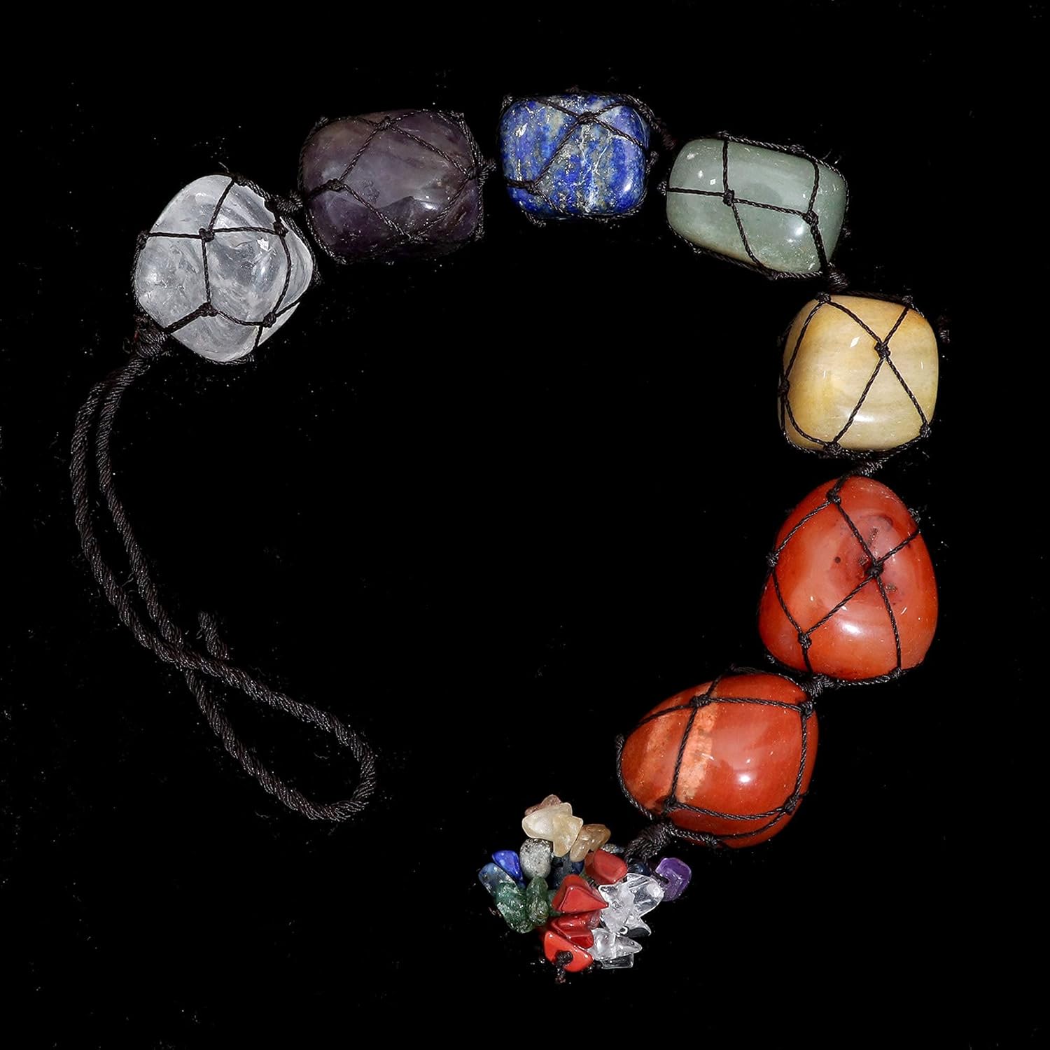 Adorno colgante de auto de 7 chakras, accesorios colgantes de cristal áspero para reiki, curación, equilibrio, borla para colgar en la pared,