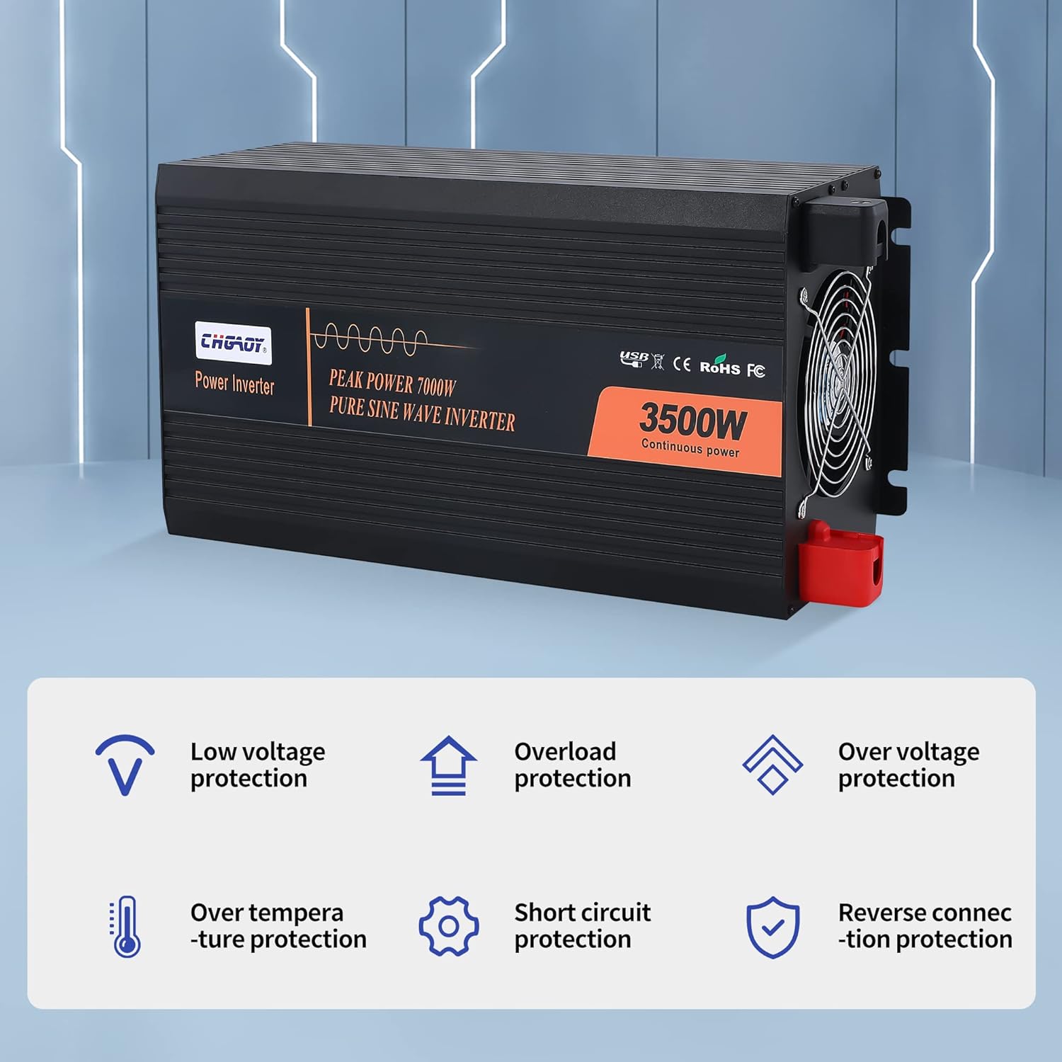 Inversor de corriente, inversor de onda sinusoidal pura de 3500 W, CC 12 V a CA, 120 V, inversor de automóvil con pantalla digital LCD, control