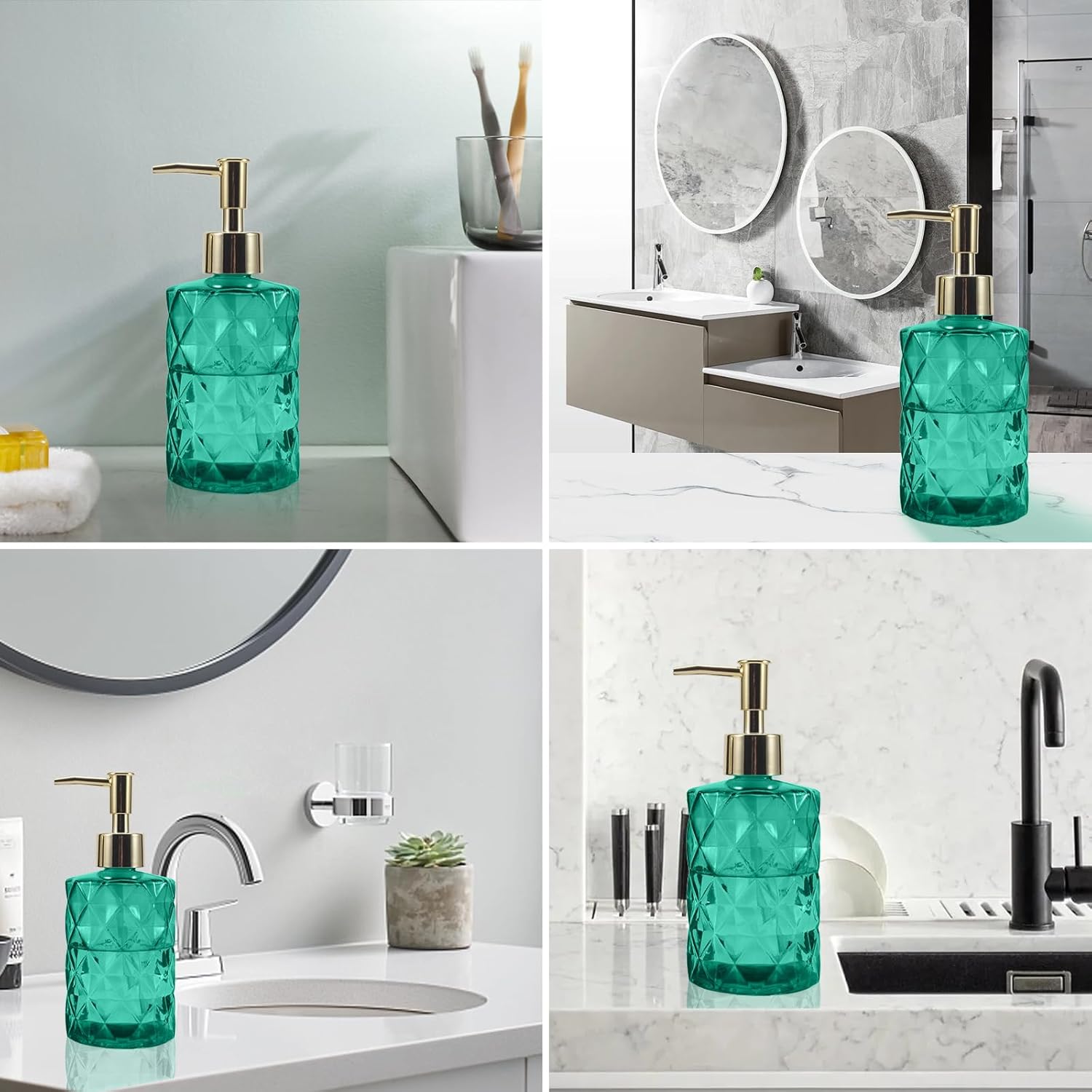 Dispensador de jabón con bomba, dispensador de jabón con patrón de diamante para encimera de cocina, baño, accesorios de baño rosa intenso (verde 2