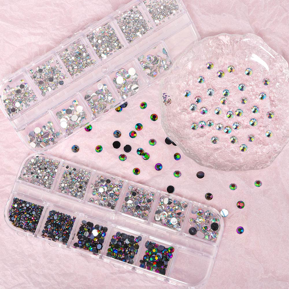 Lámina de uñas con purpurina dorada, AB de colores mixtos, estrella de diamante, negro, oro, plata, suministros de arte de uñas, dijes de uñas,