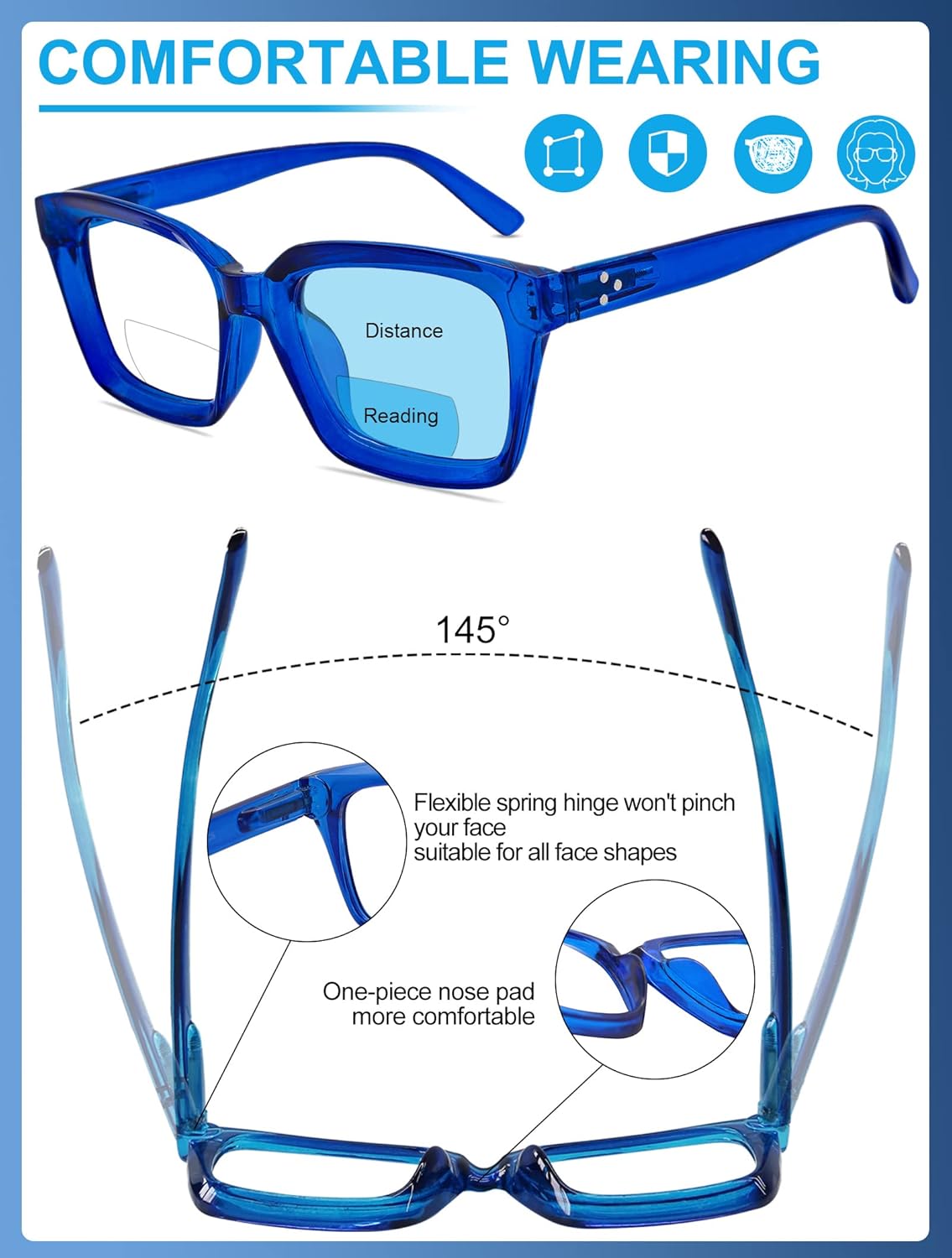 OCCI CHIARI Modernas gafas de lectura bifocales 2.5 para mujer, bloqueo de luz azul, lectura de gran tamaño, 1.0 1.5 2.0 2.5 3.0 3.5 (azul, 2.50)
