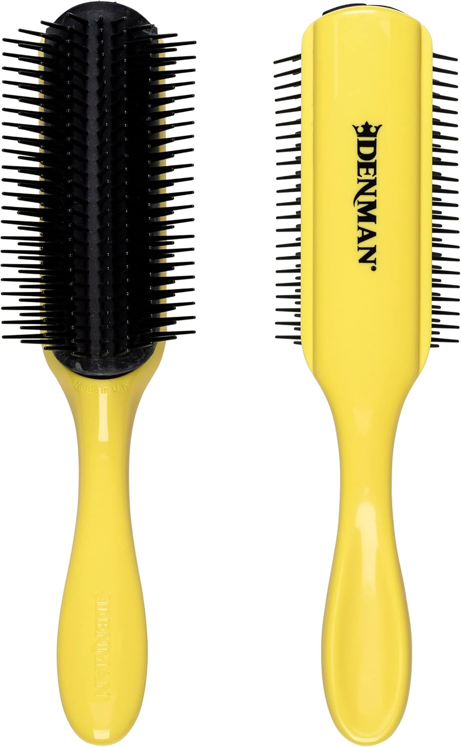 Denman Cepillo de pelo rizado D4 (amarillo) 9 filas para peinar, alisar el cabello más largo y definir rizos, para mujeres y hombres