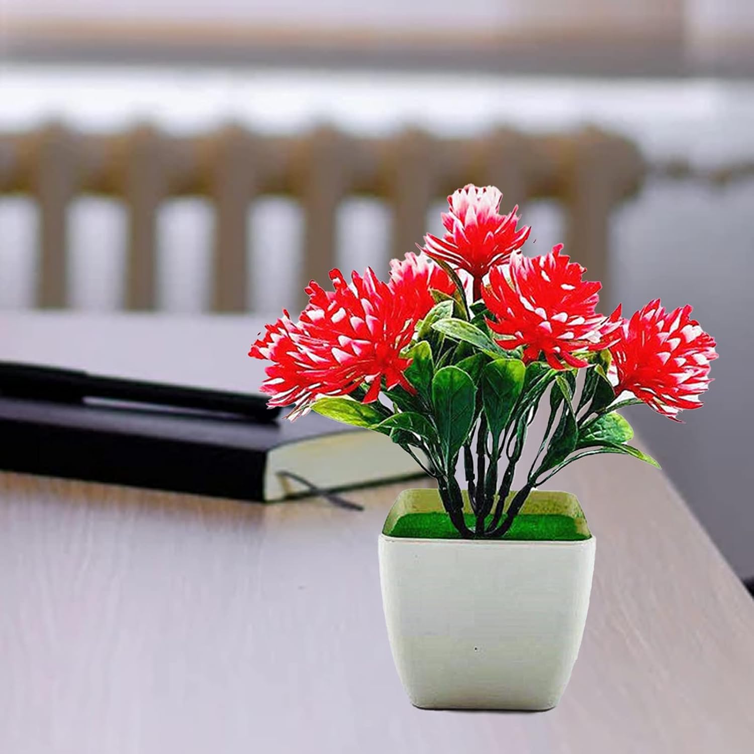 Decoración para plantas falsas, maceta, 1 juego de flores artificiales en maceta realista para bodas y recepción, plástico, diseño de bonsái para el